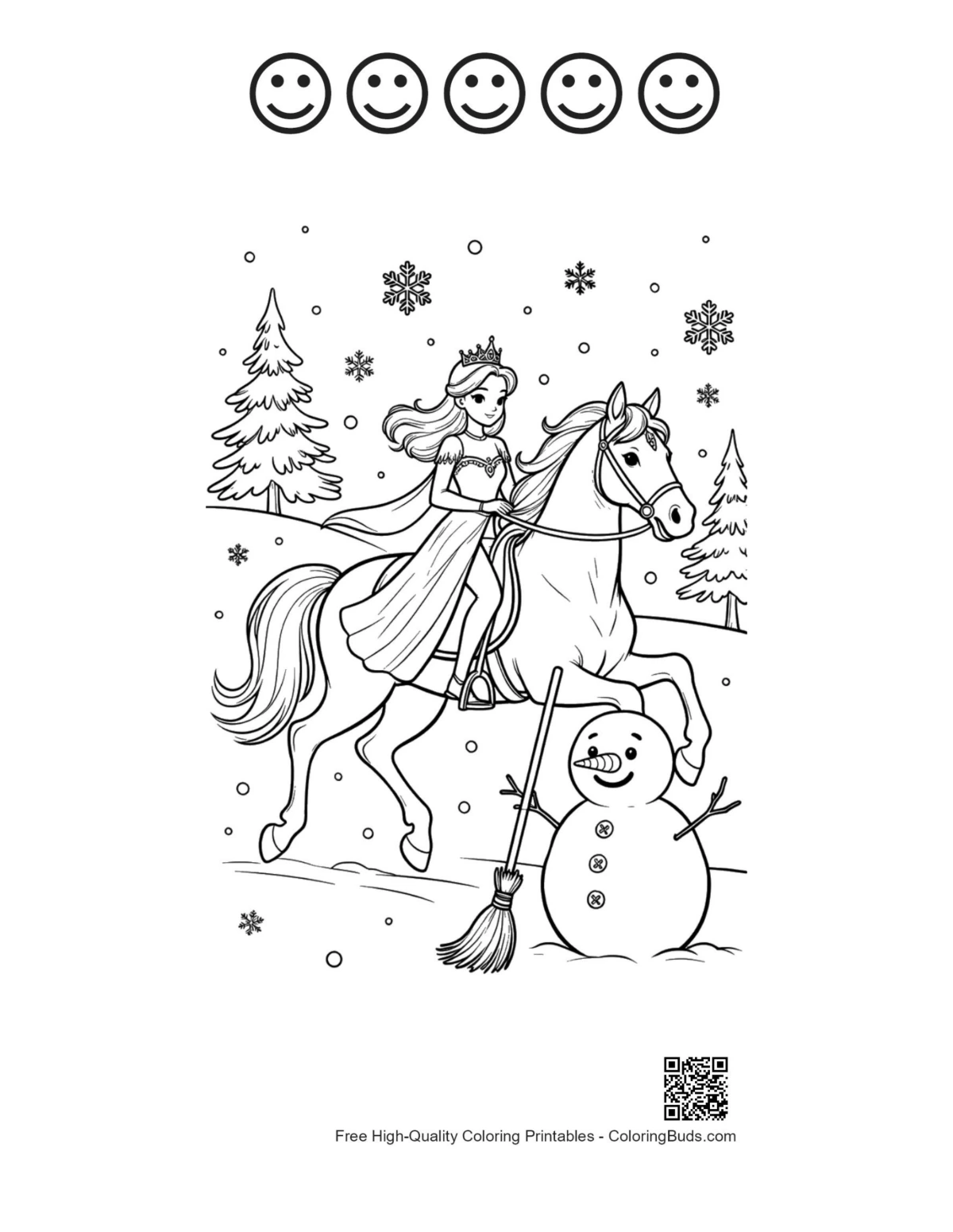 Brave Ice Princess 5 happy face outline coloring