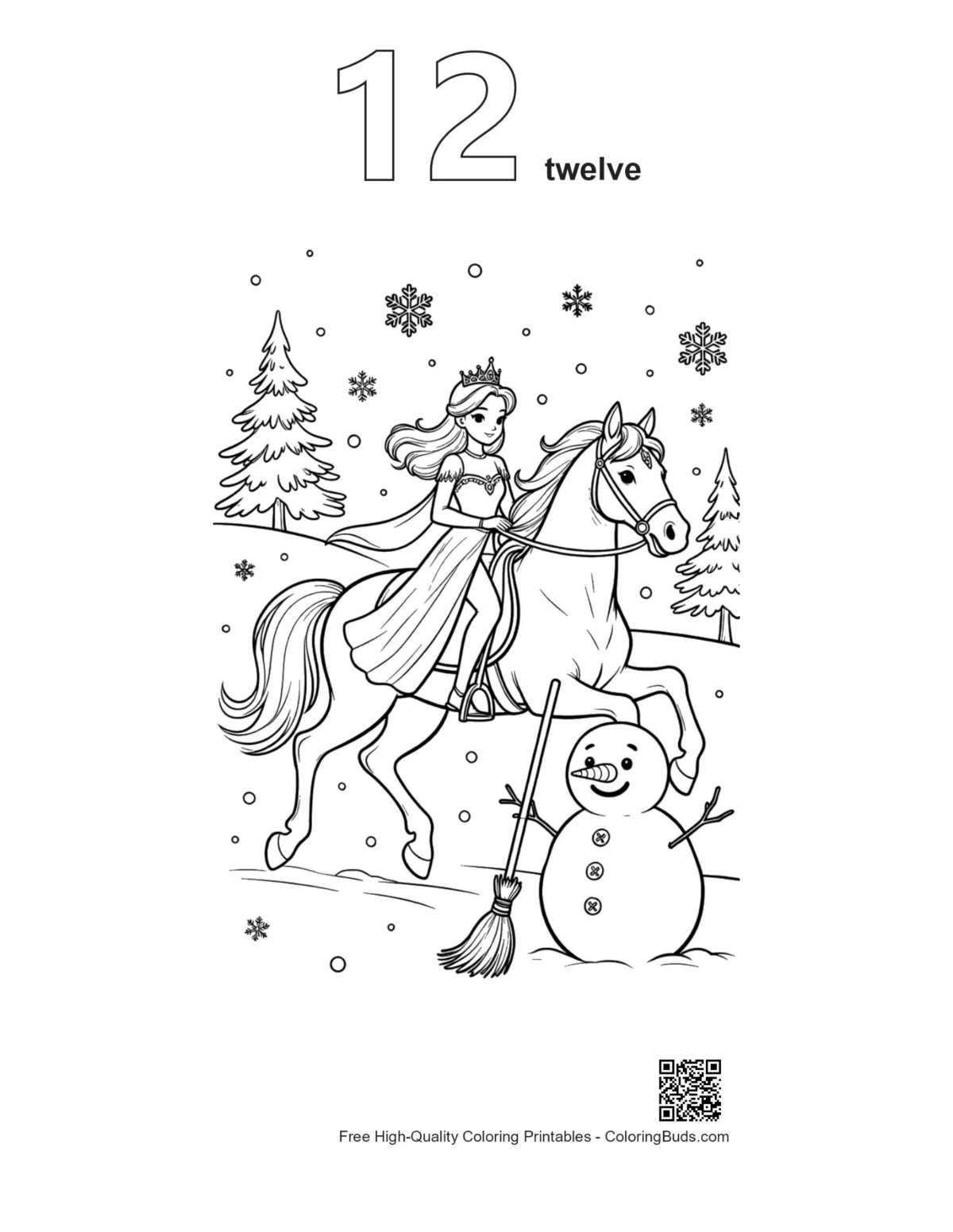 Brave Ice Princess outline number 12 coloring page
