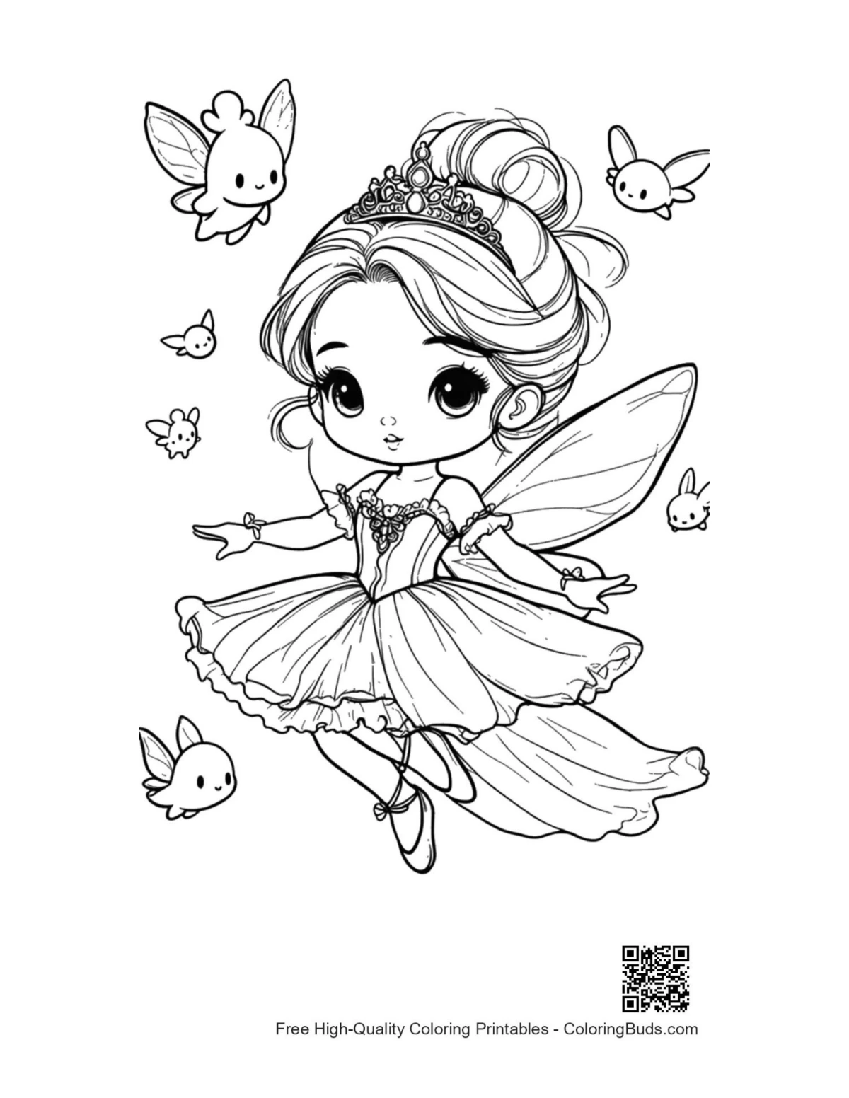 Cute ballerina princess printable coloring page