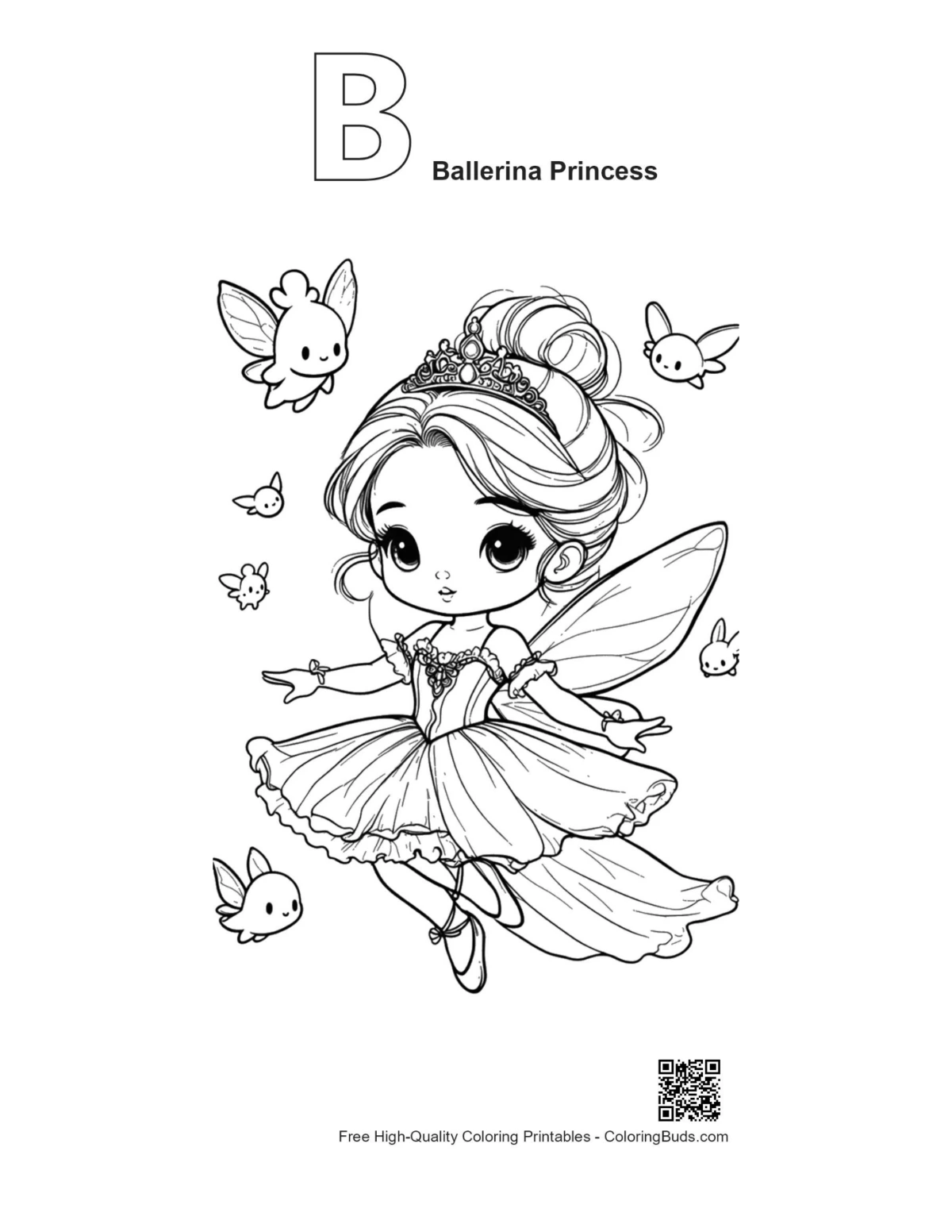 Alphabet B ballerina princess coloring outline printable
