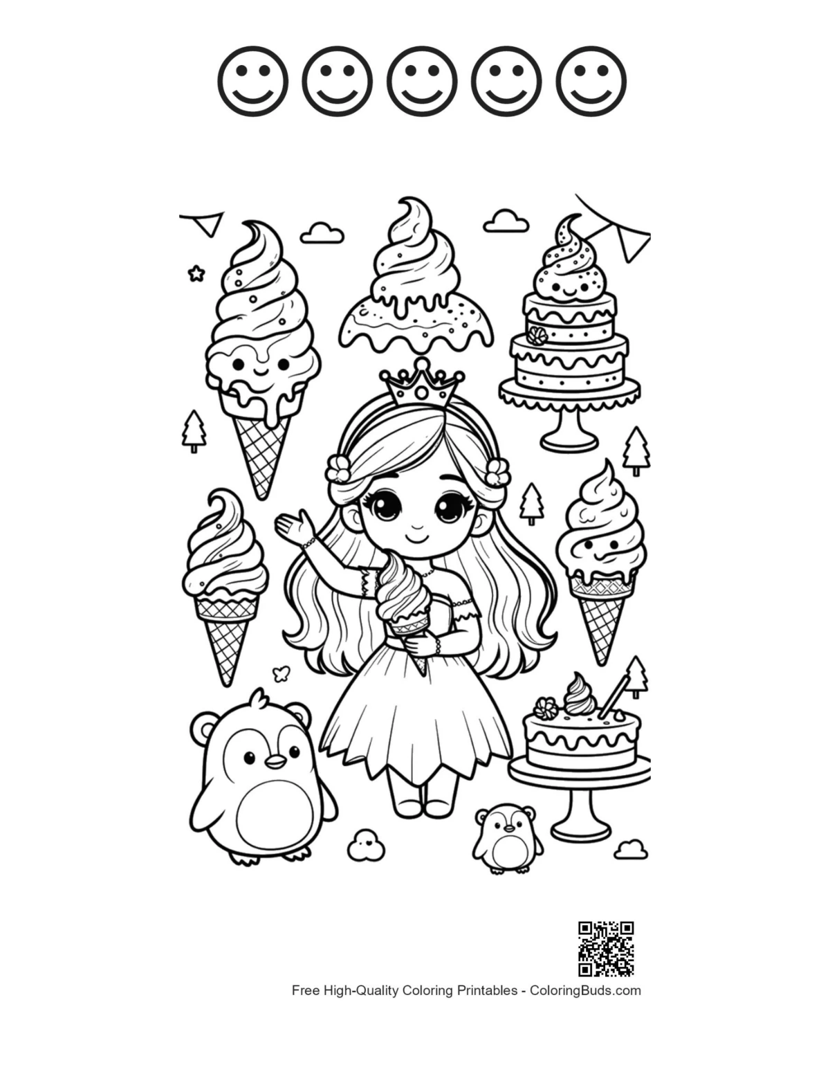 Ice princess coloring with happy faces