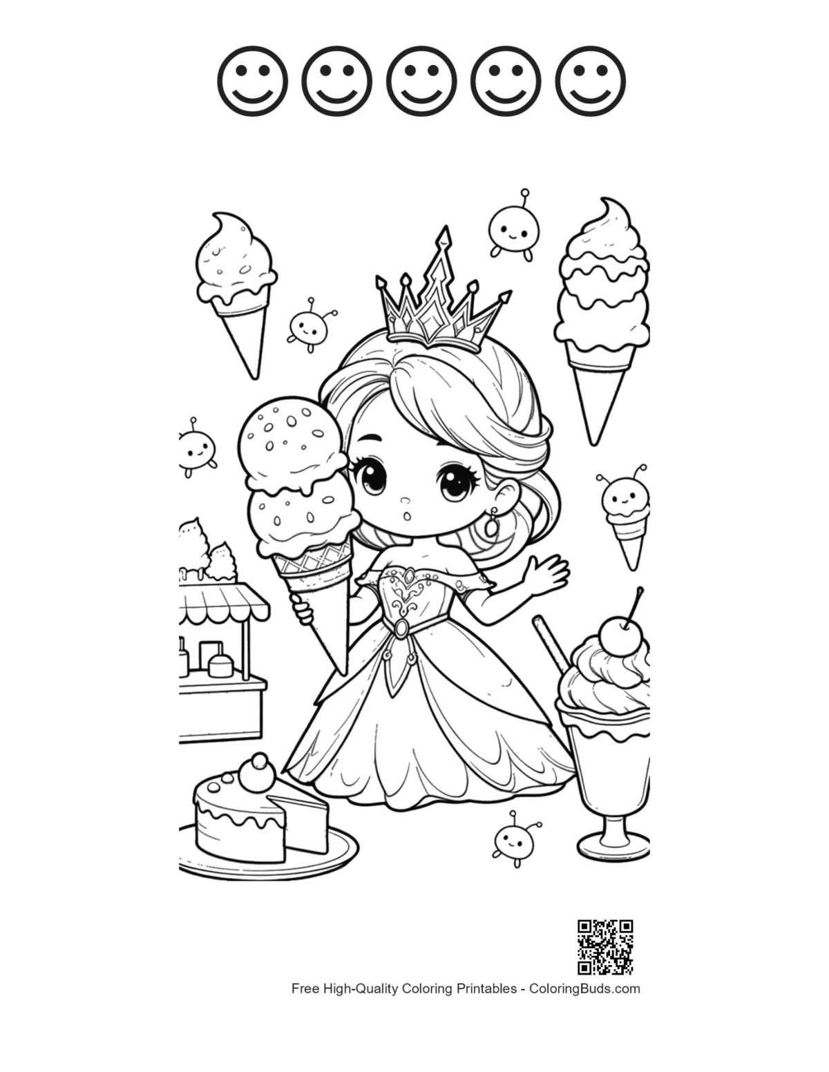 Cute ice princess winter shop 5 happy faces outline