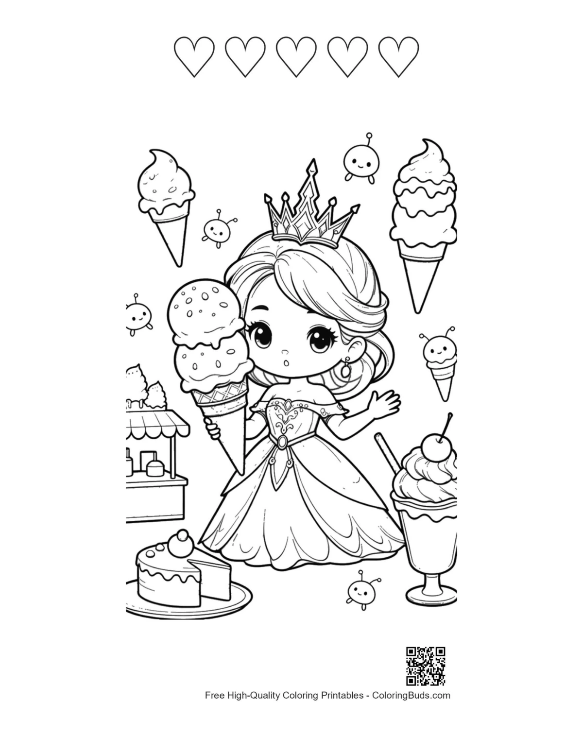 Ice princess ice cream shop with 5 heart outlines