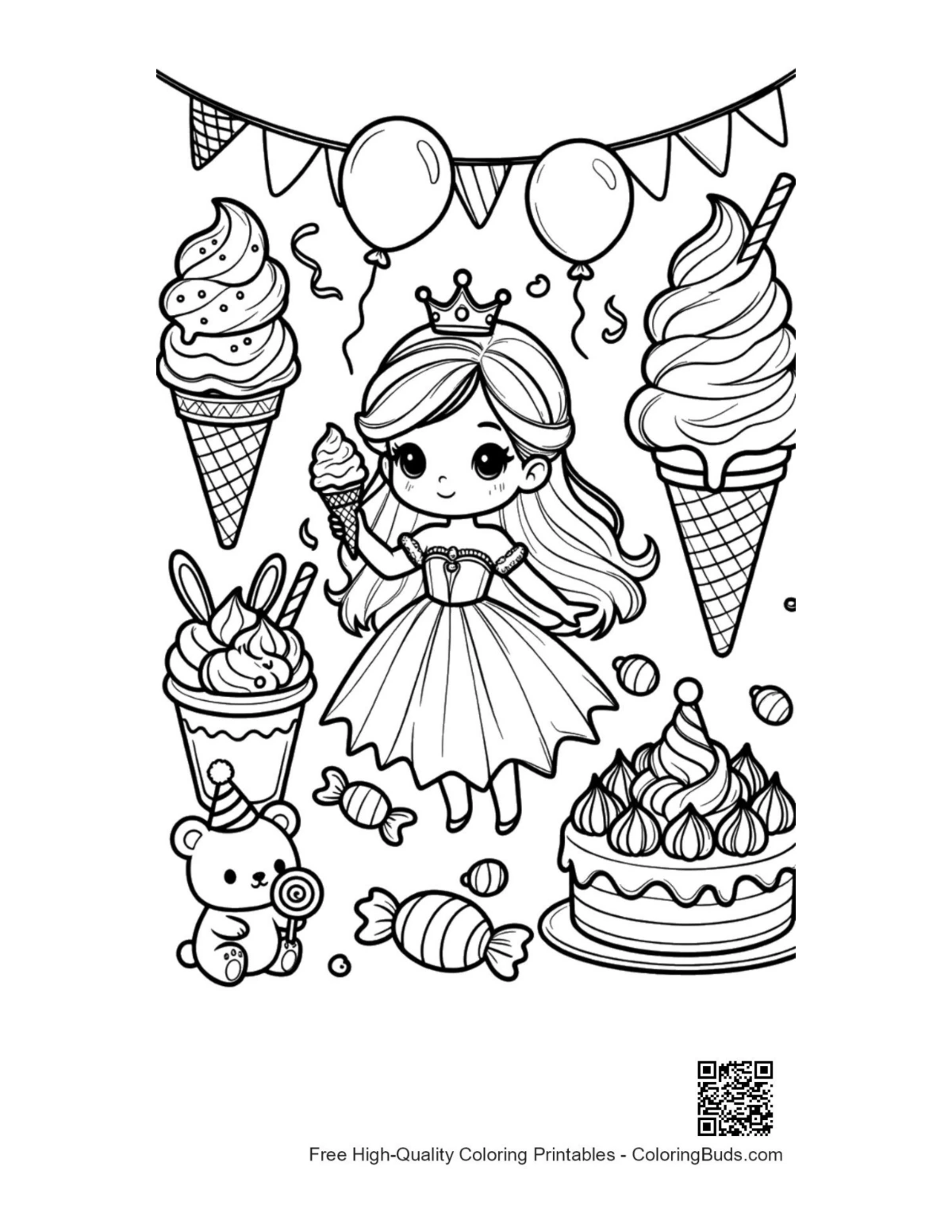 Cute ice princess printable coloring page