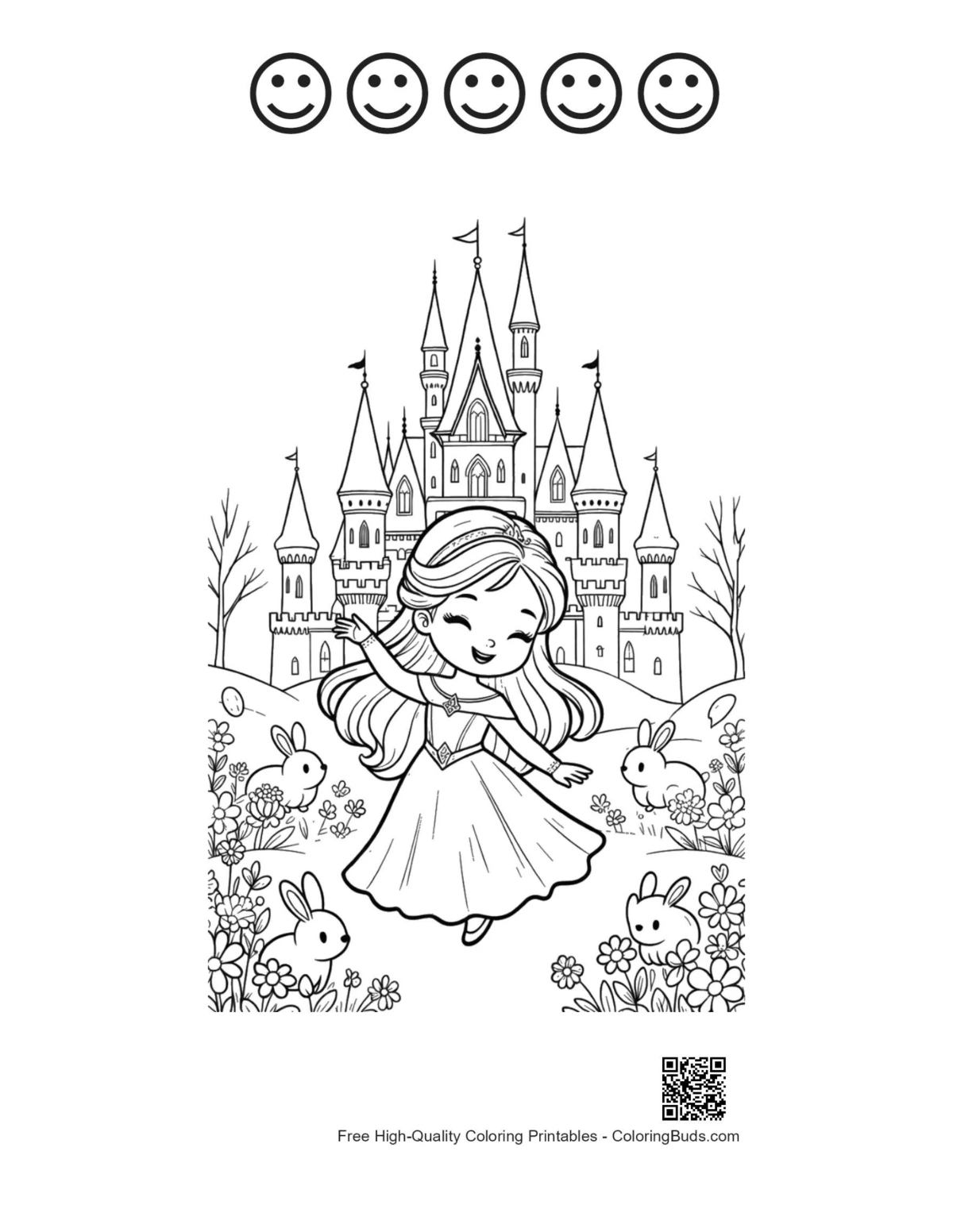 Cute ice princess printable featuring 5 happy face outlines