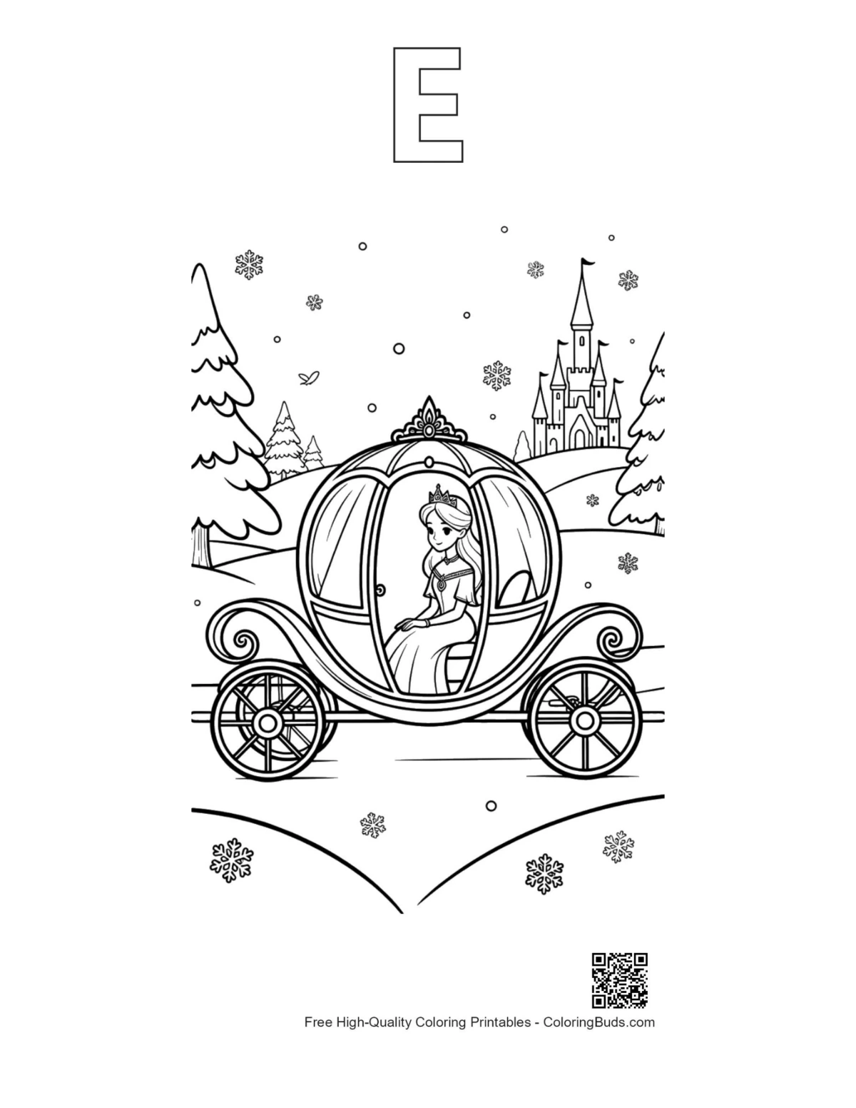 Ice princess carriage with alphabet E outline