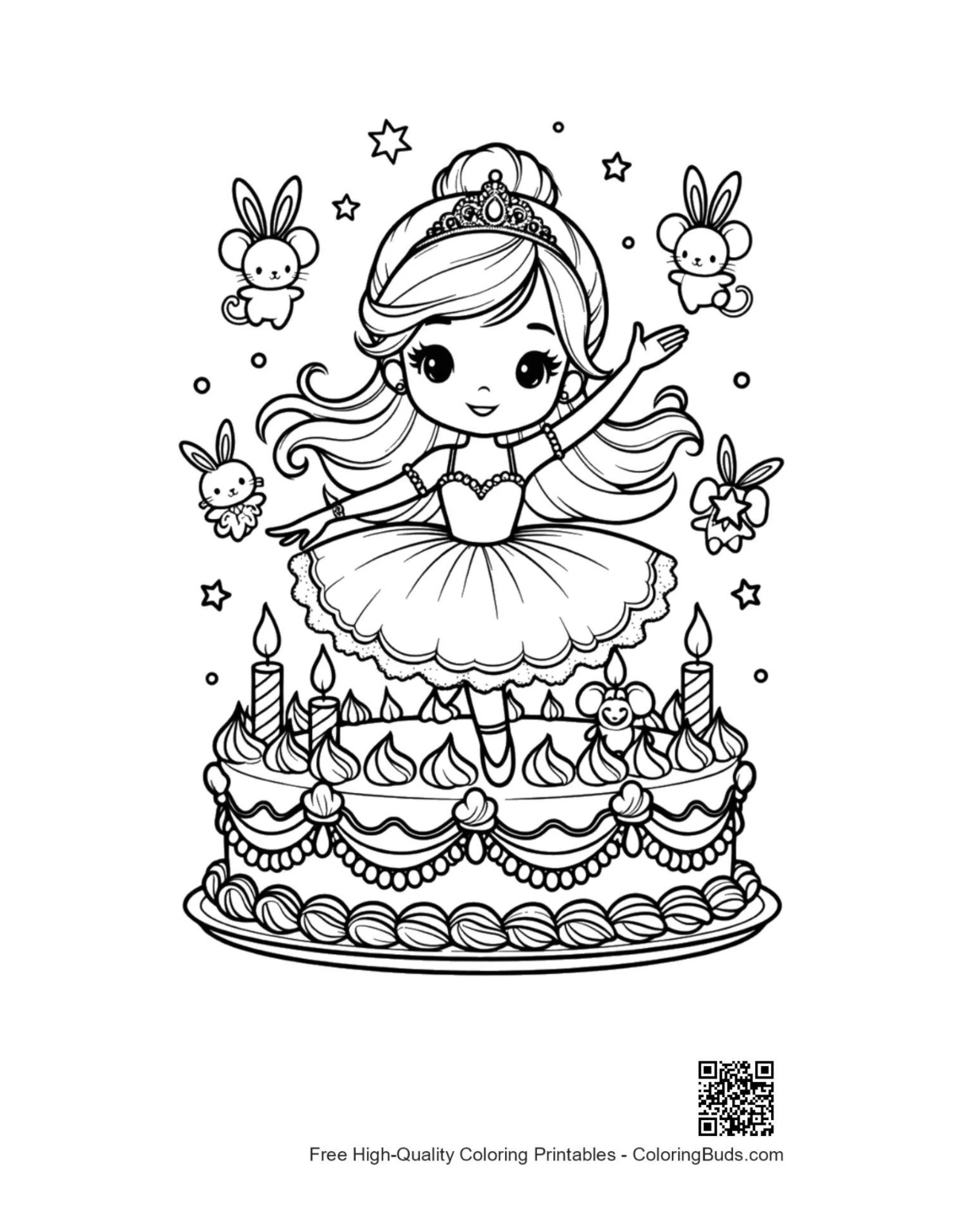 Ballerina princess printable coloring page for kids