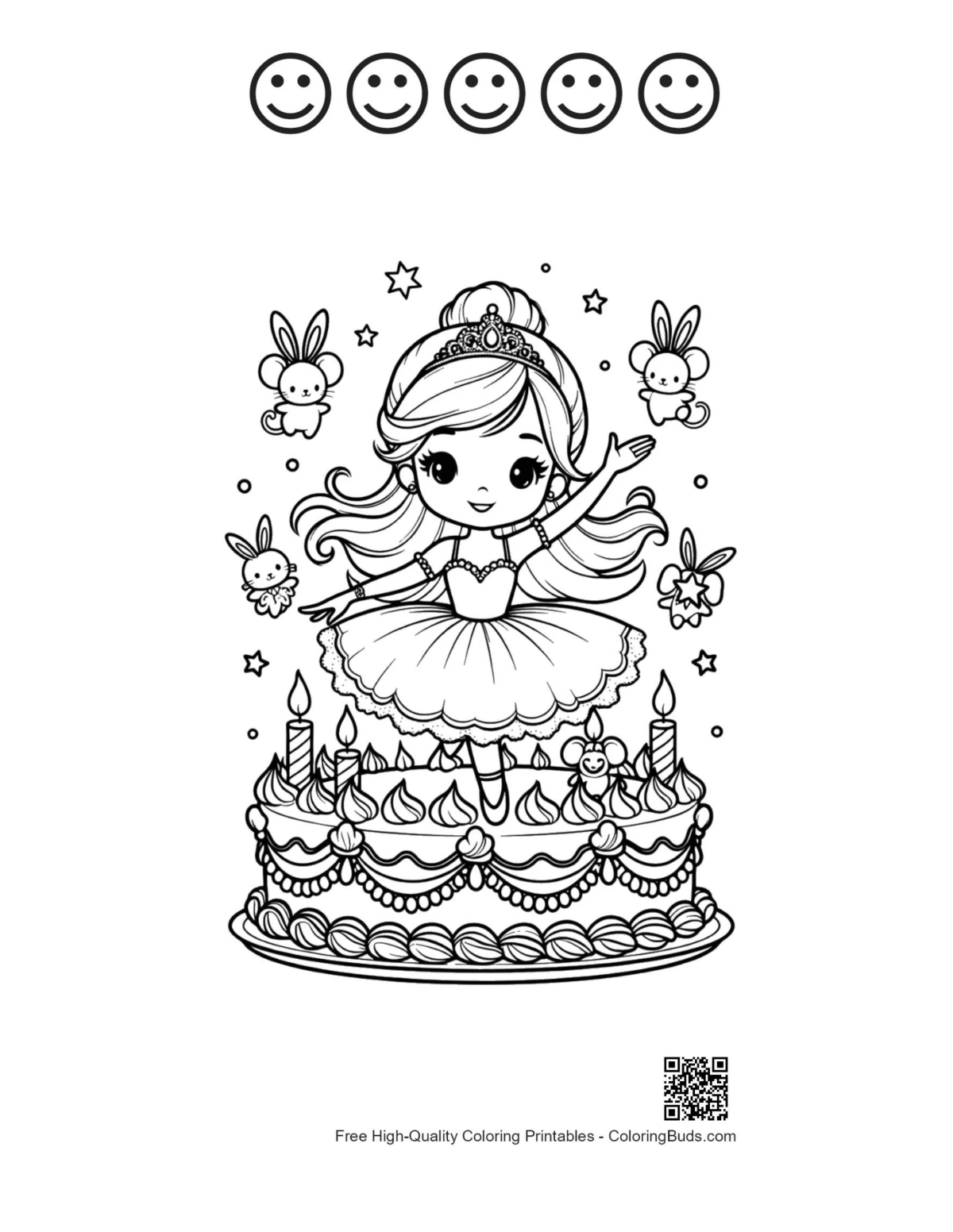 Ballerina princess printable with 5 happy faces for kids