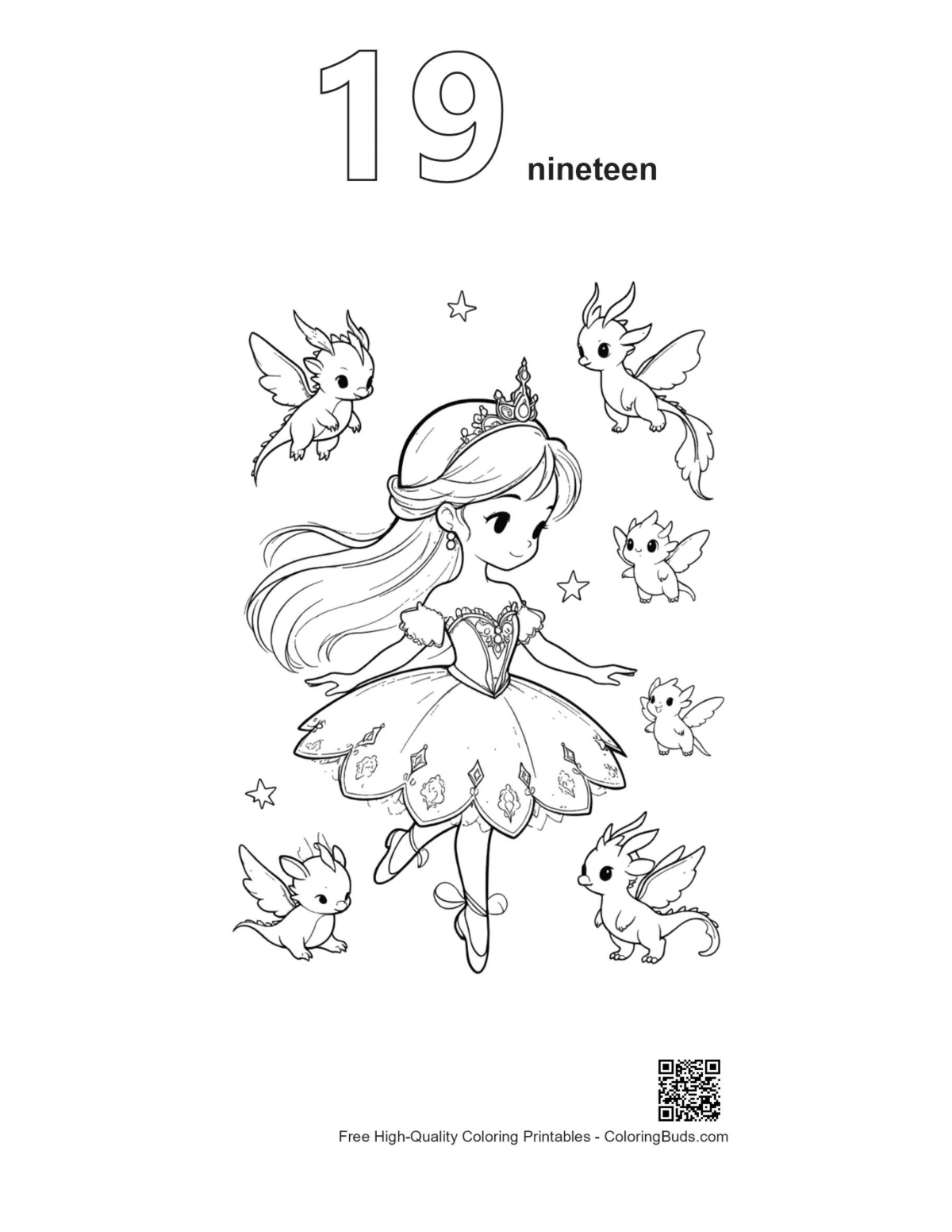 Ballerina princess outline number 19 printable download