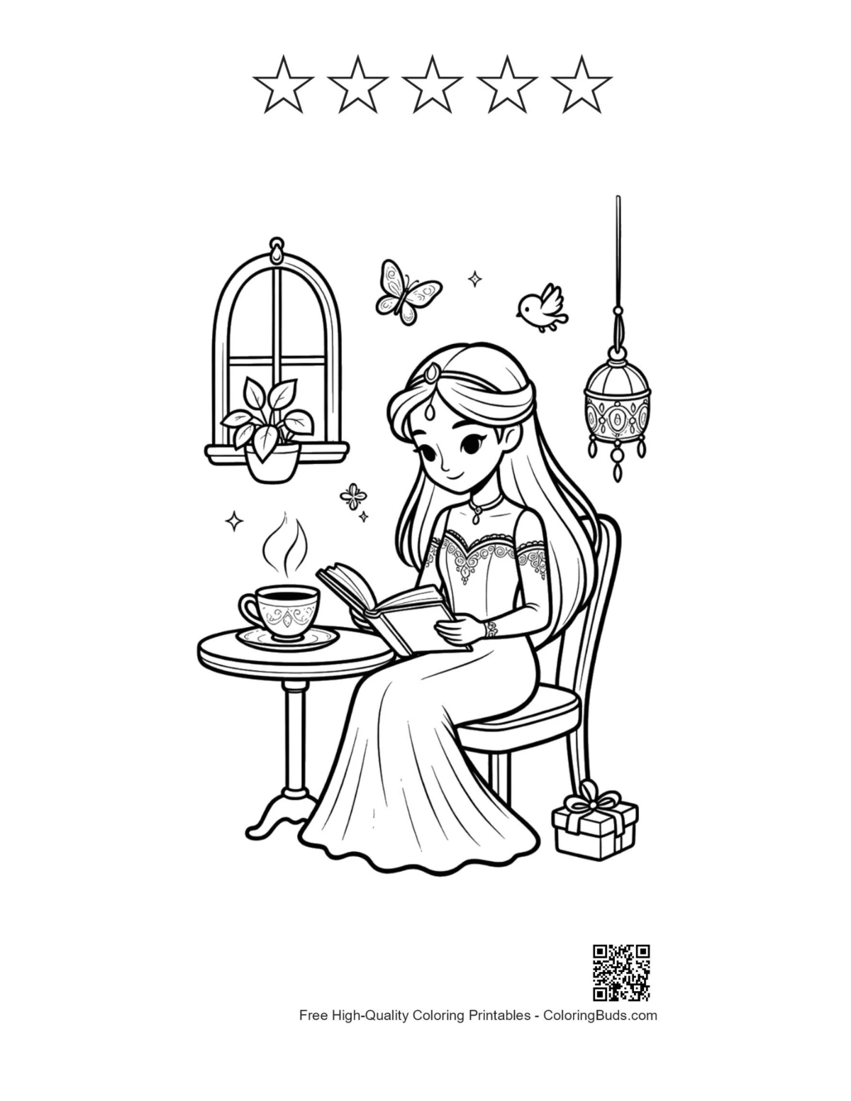 Ice princess printable with 5 stars outline