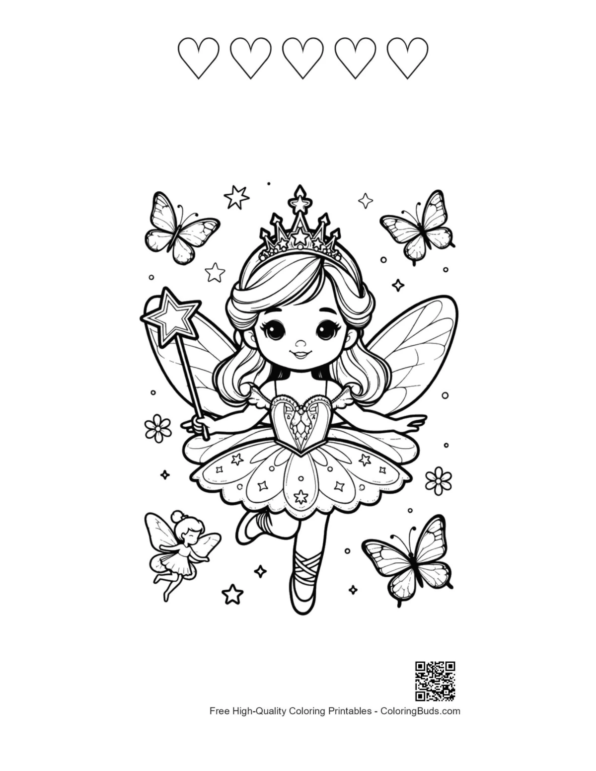 Easy ballerina princess printable with 5 hearts