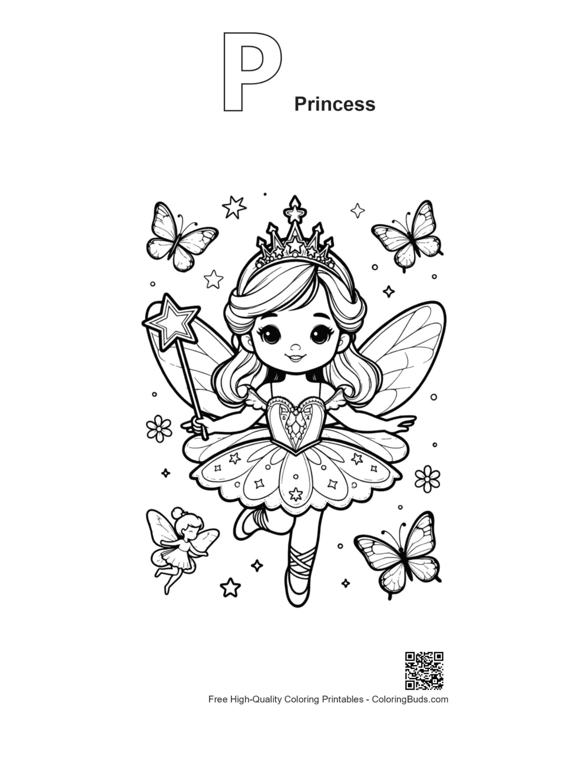 Easy ballerina princess outline with alphabet P