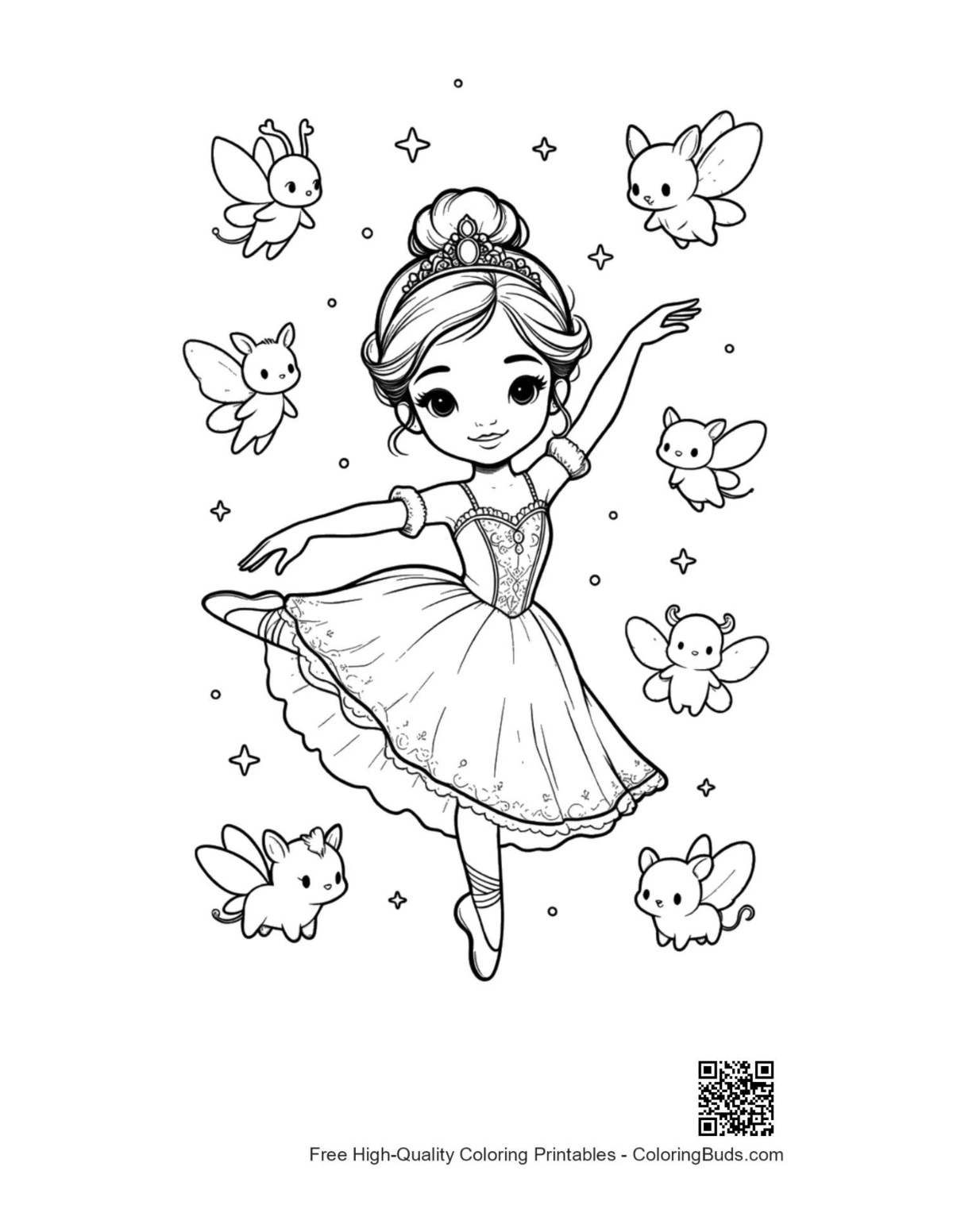 Easy ballerina princess printable coloring page