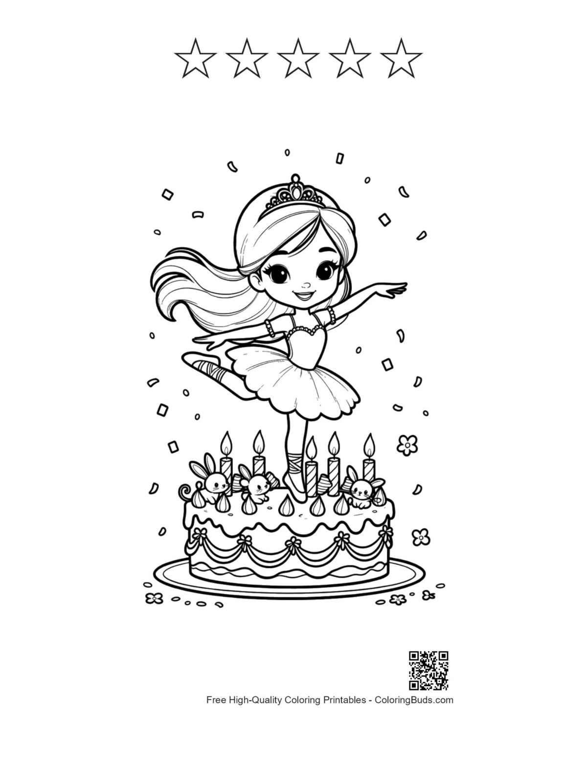 Ballerina princess with 5 stars printable