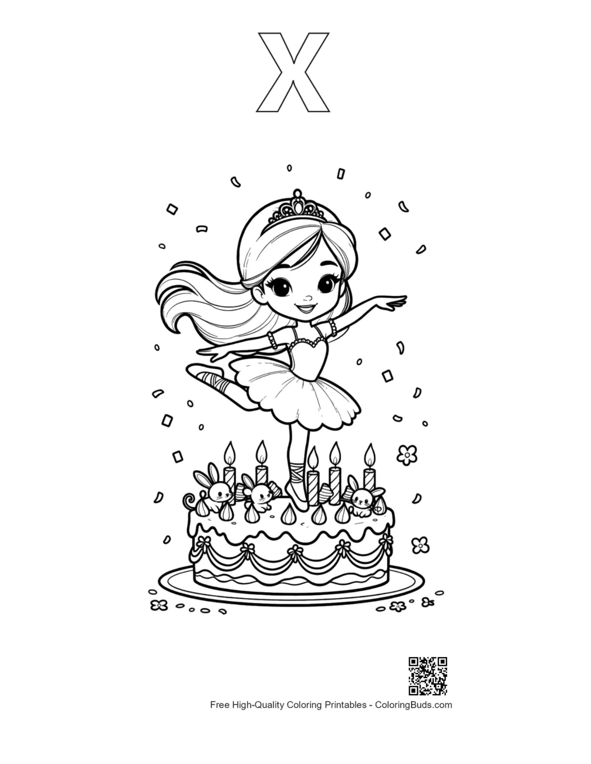 Ballerina princess with alphabet X outline