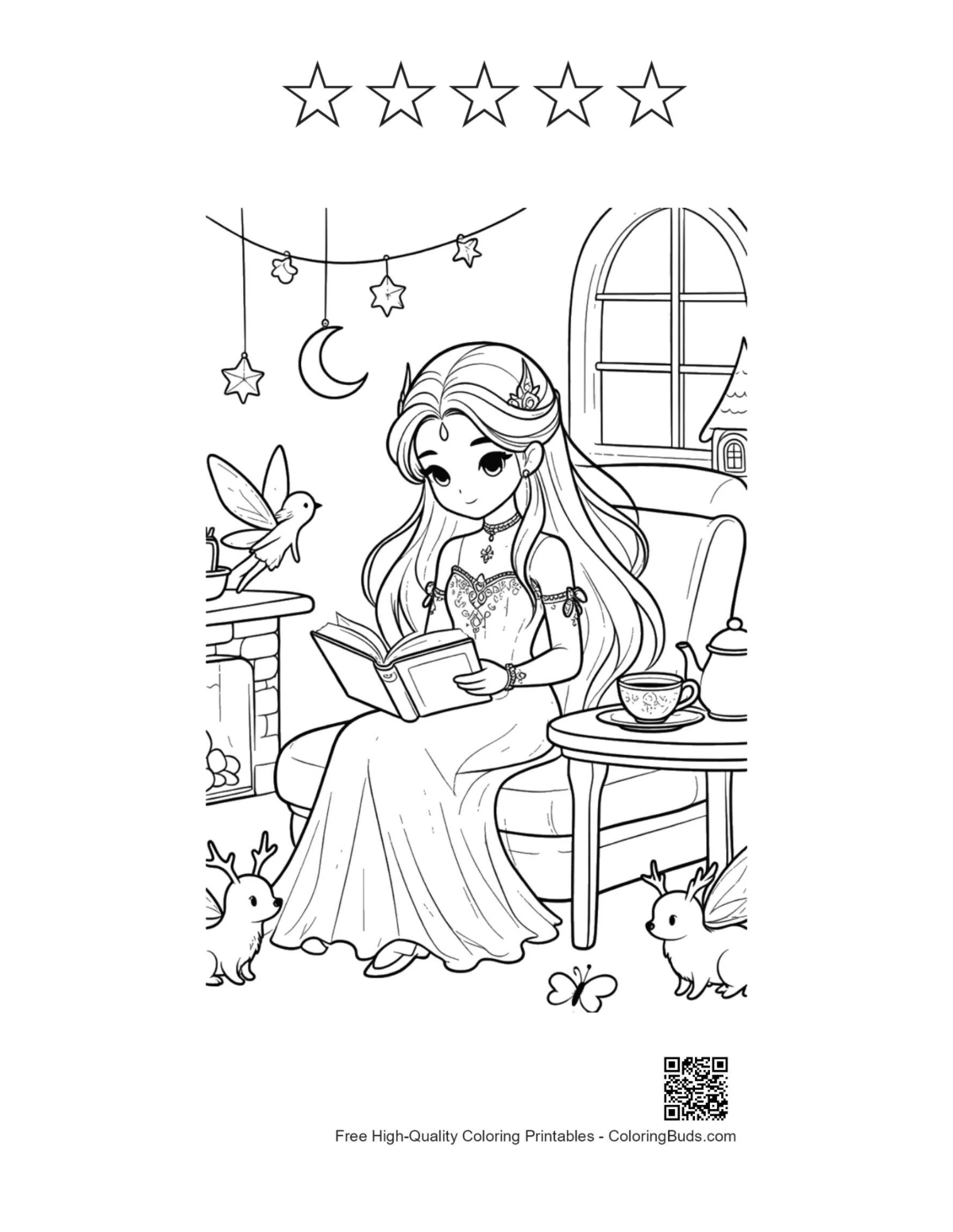 Easy ice princess with 5 stars printable