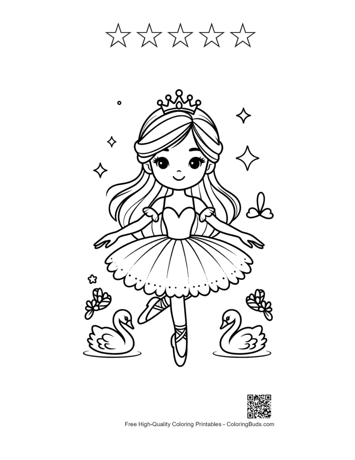 Ballett-Prinzessin druckbar mit 5 Stern-Umrissen