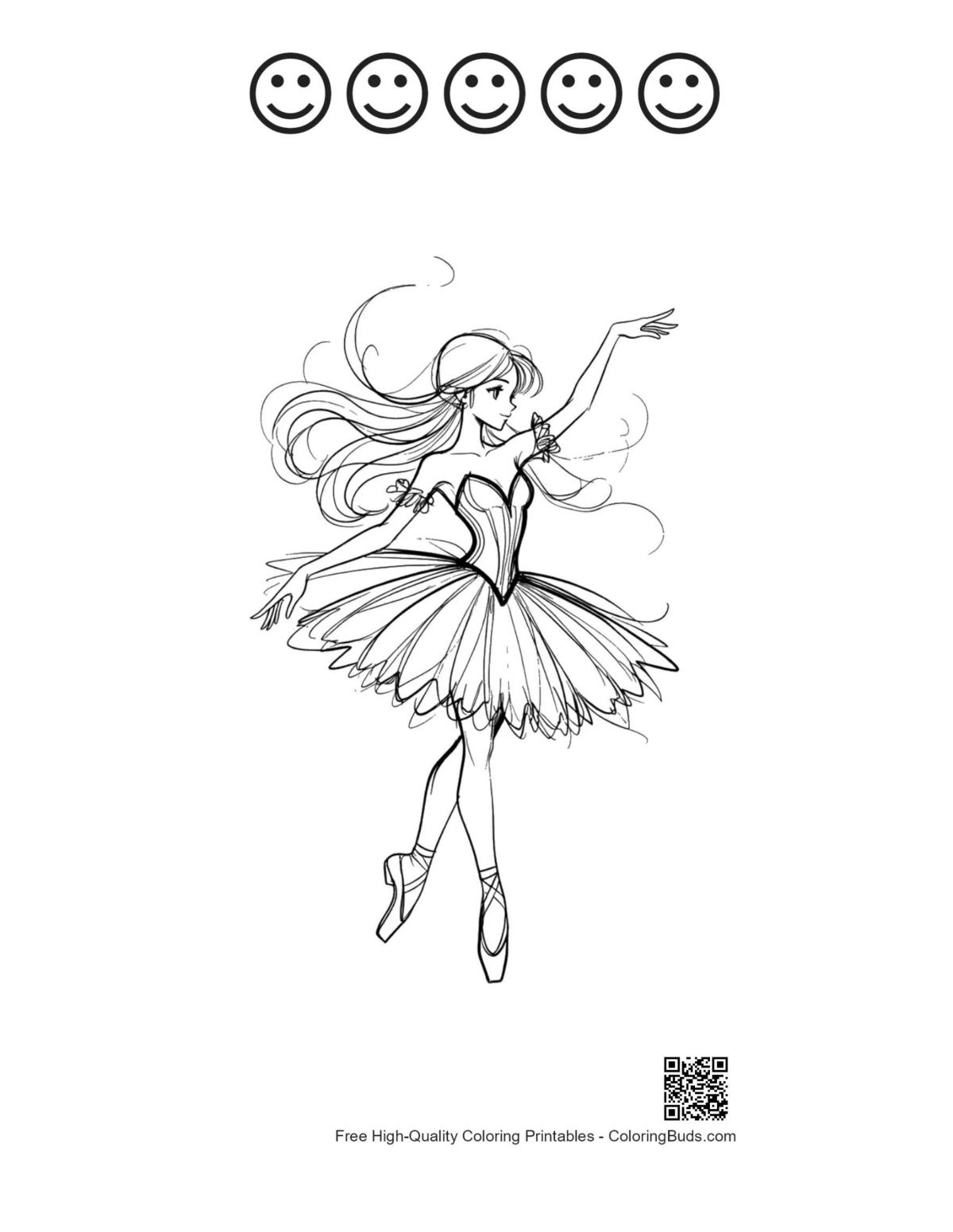 Ballerina Princess with happy faces outlines