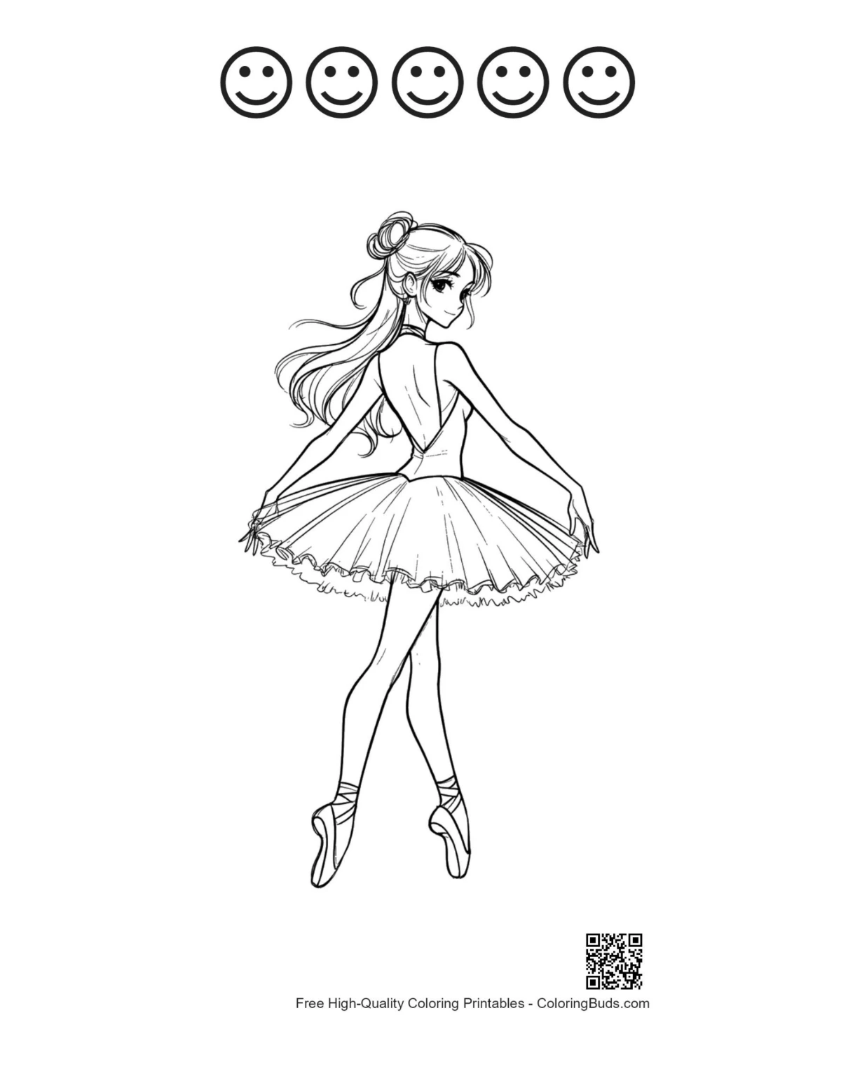 Ballerina Princess sheet with happy faces outline