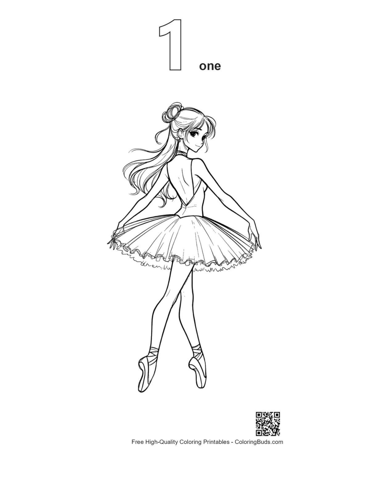 Ballerina Princess coloring page with number outline