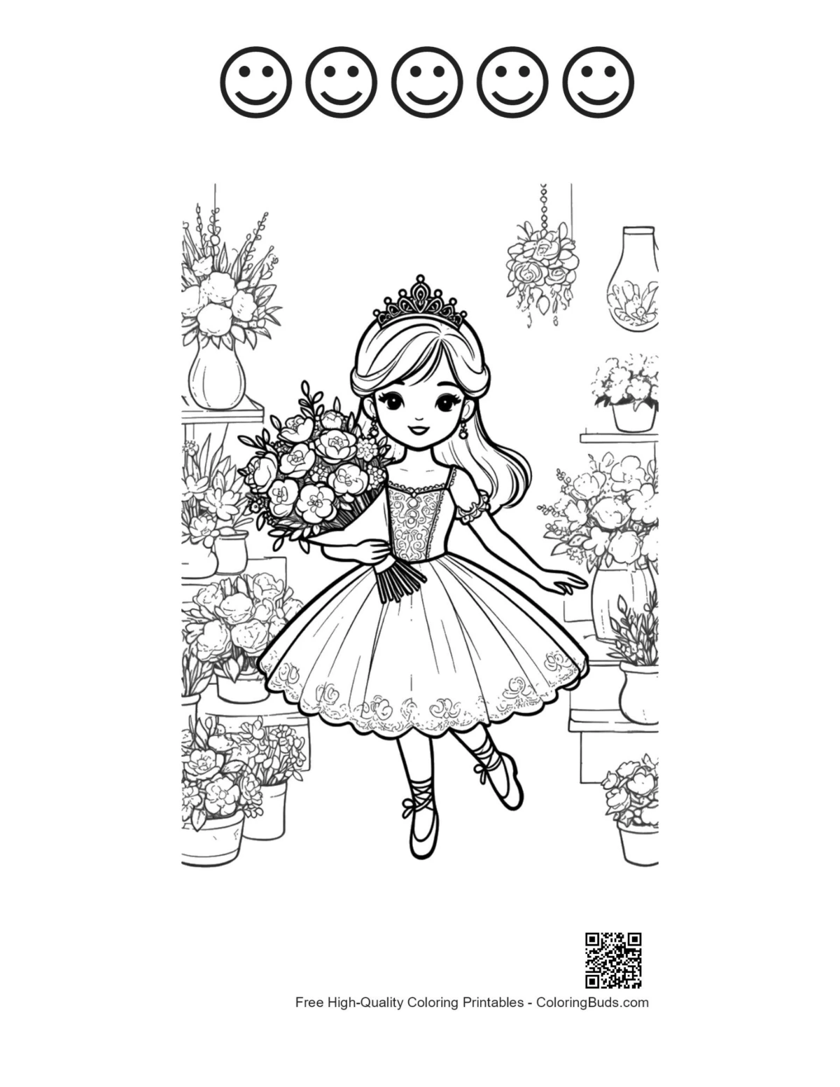 Ballerina princess sheet with 5 happy faces