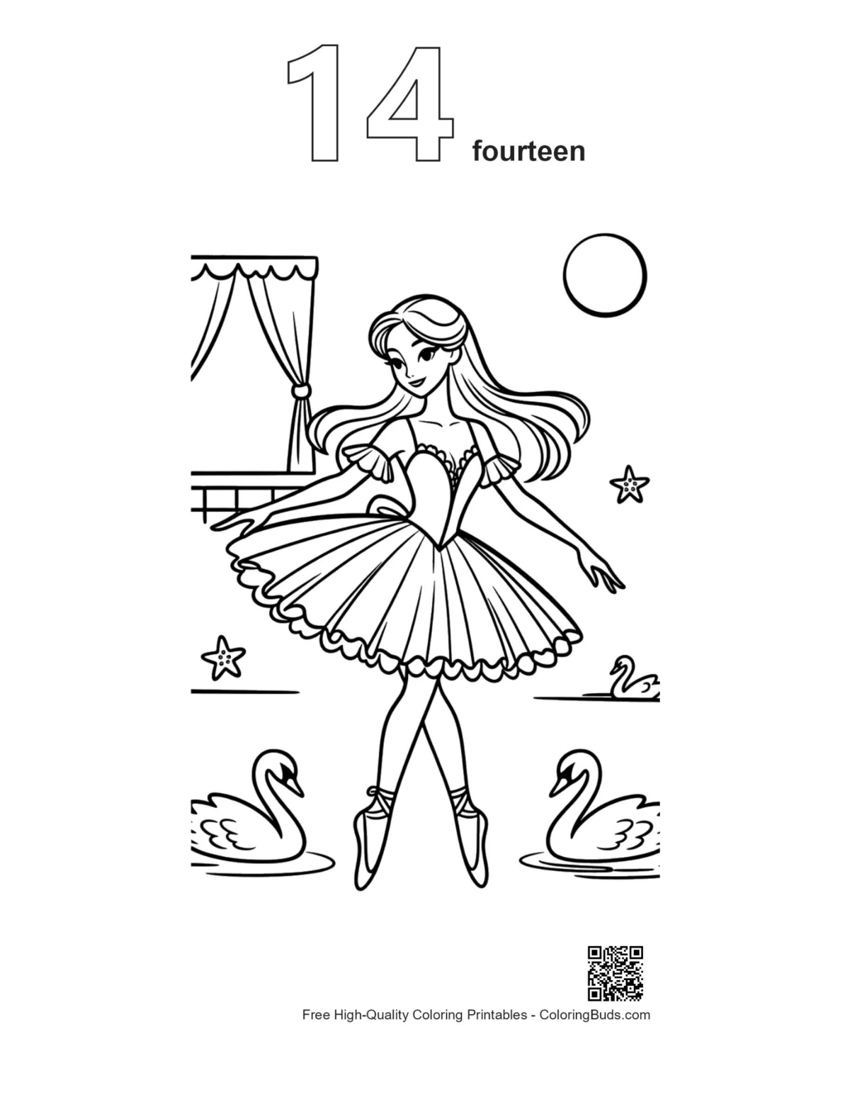 Ballerina Princess coloring page outline number 14 stage pose