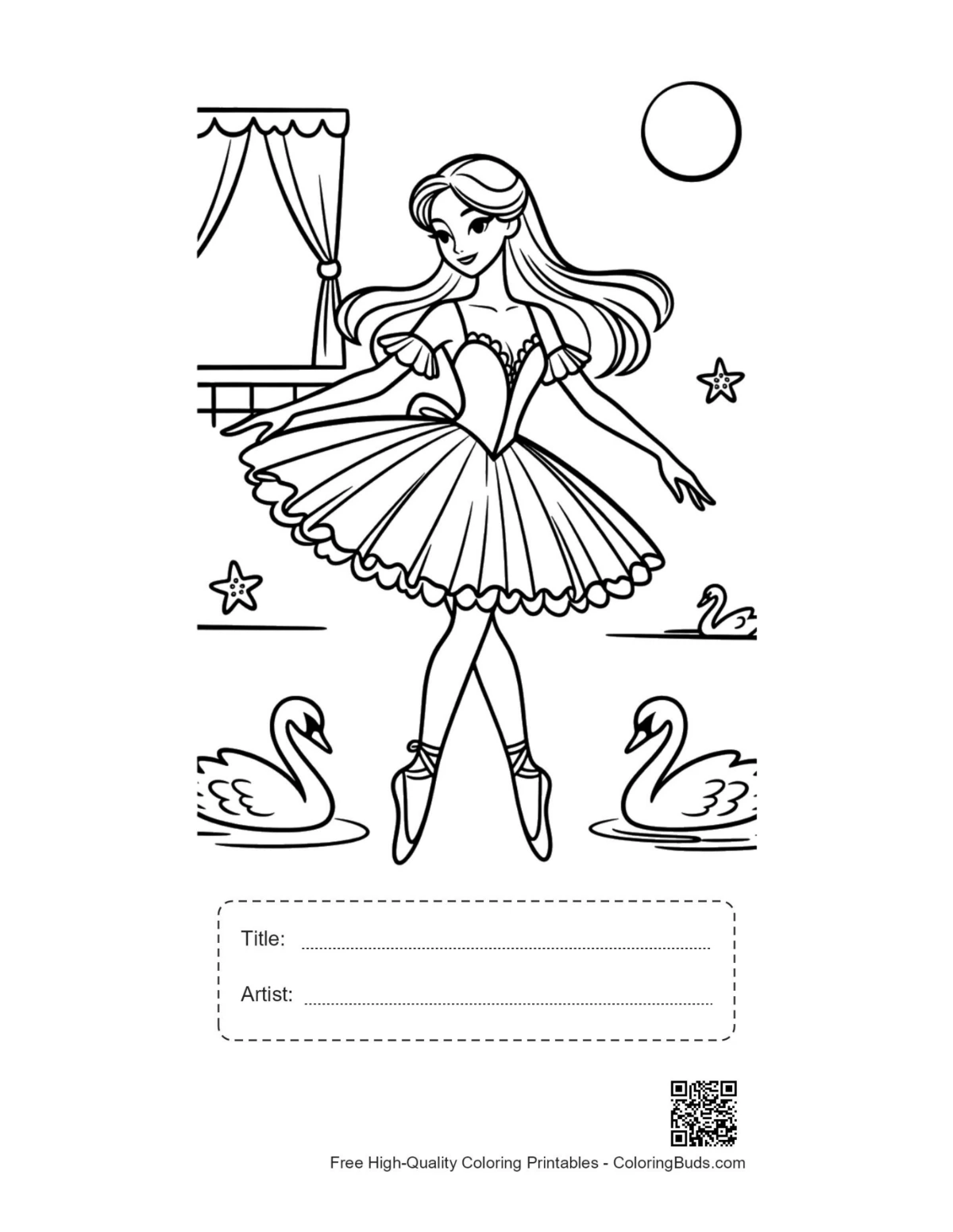 Princess ballerina stage pose printable with title artist box