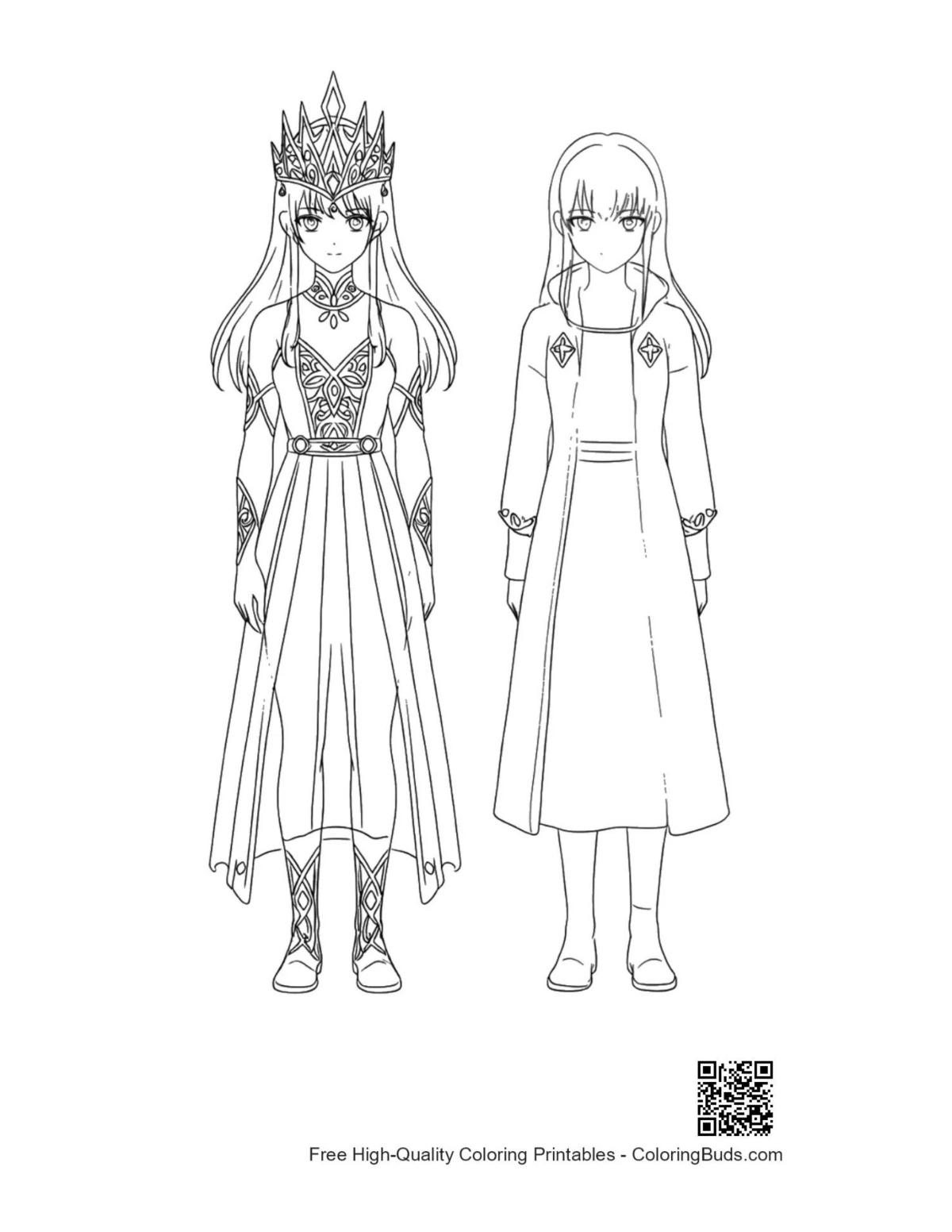 Ice Princess and attendant printable coloring page