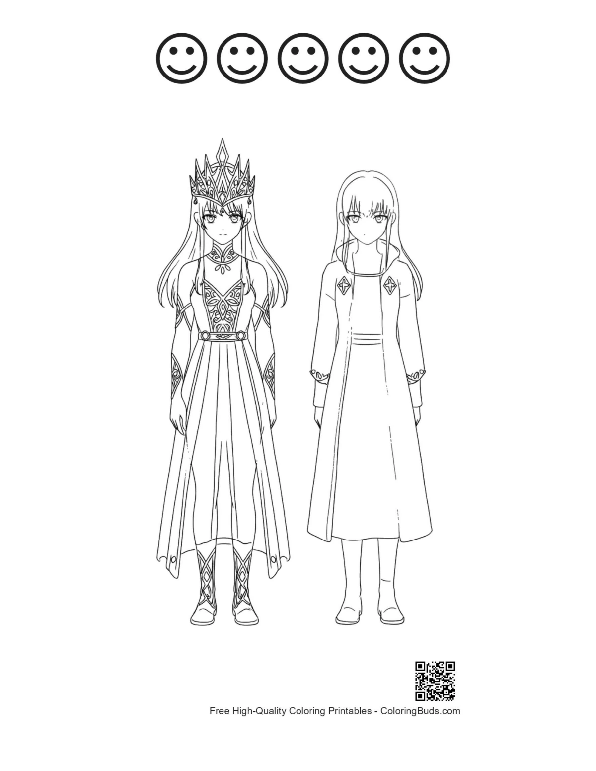 Cute Ice Princess happy faces coloring page