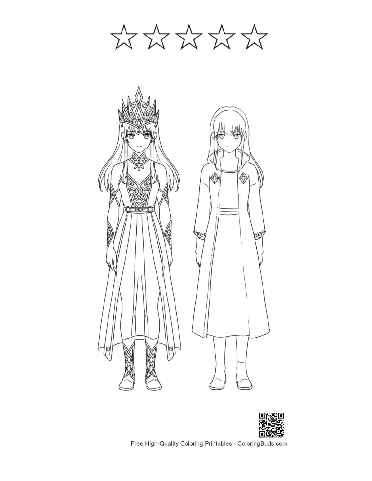 Ice Princess with 5 stars outline printable