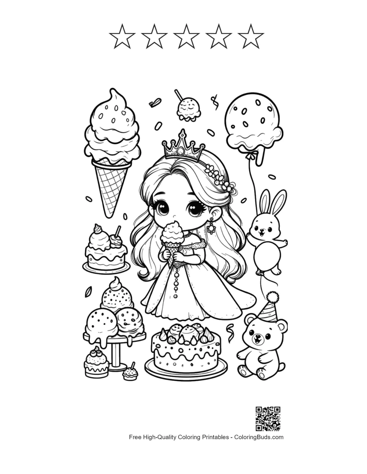Ice princess printable with 5 star outlines