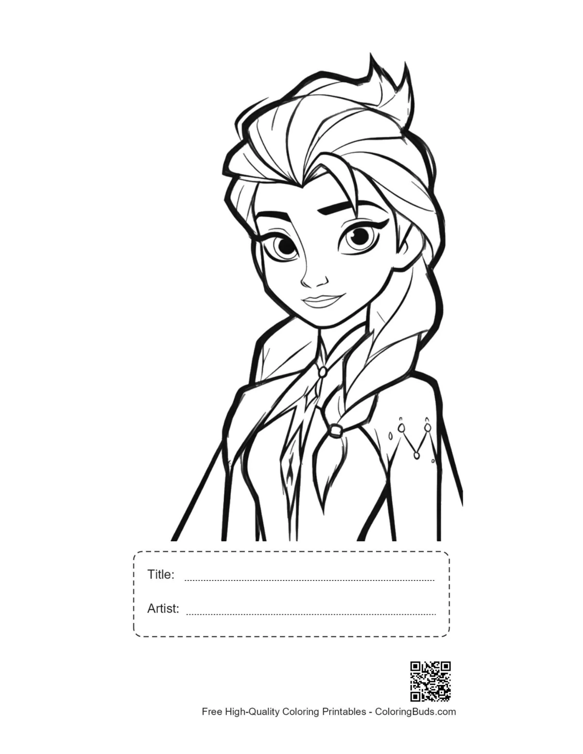 Printable Ice Princess Elsa page with title box