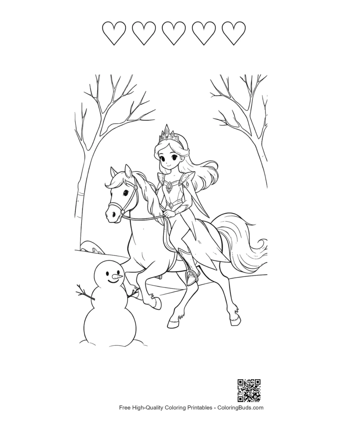 Ice princess printable featuring 5 heart outlines kids
