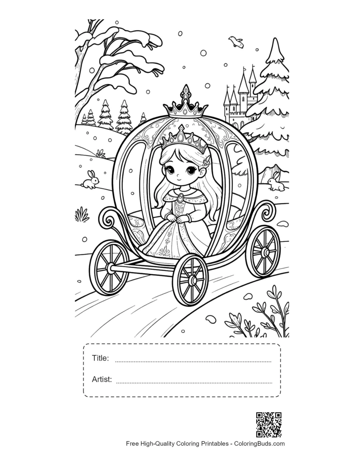 Ice princess snow carriage printable with title artist box