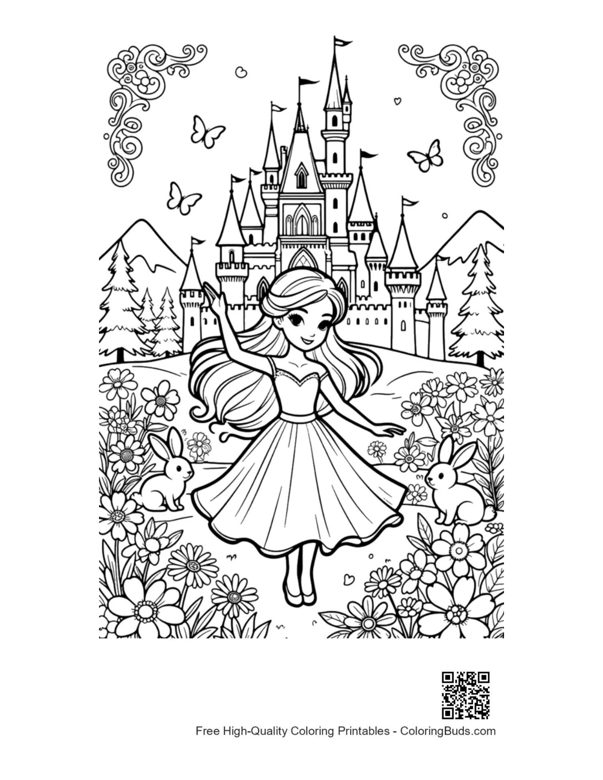 Ice princess printable coloring page outline for kids creativity