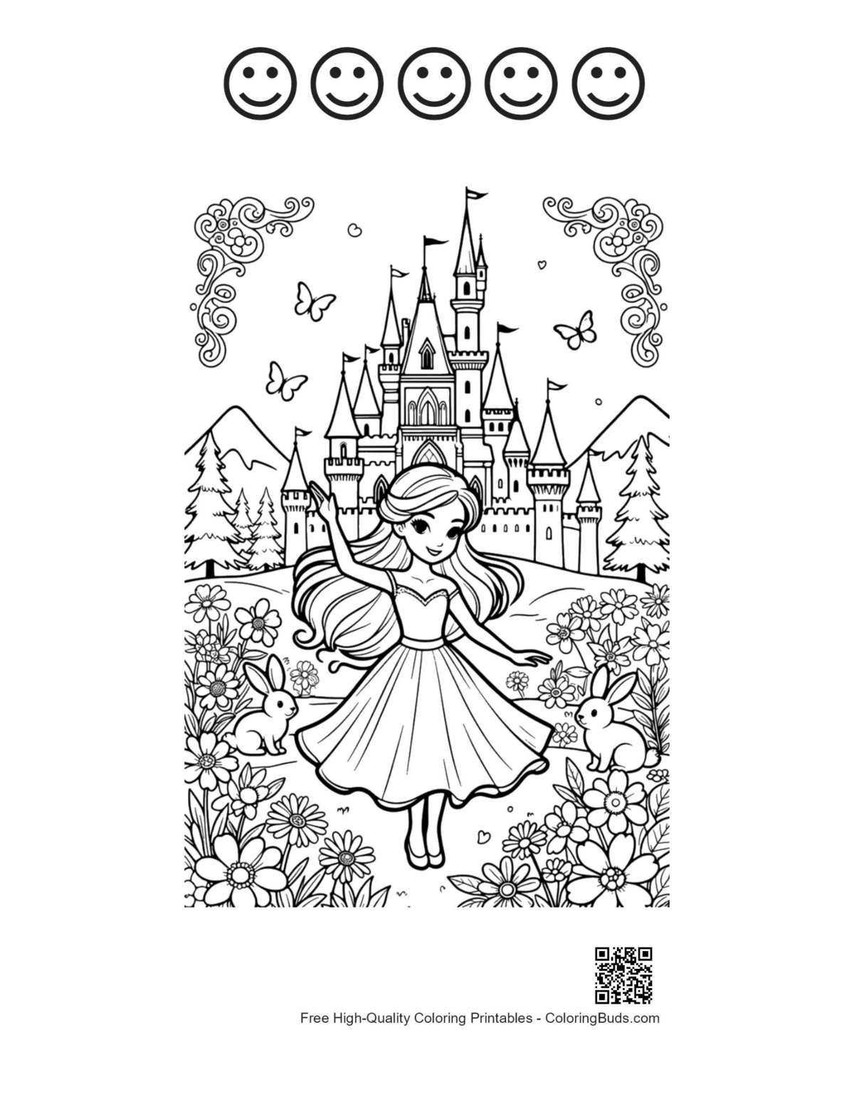 Cute ice princess printable with five happy face outlines decoration