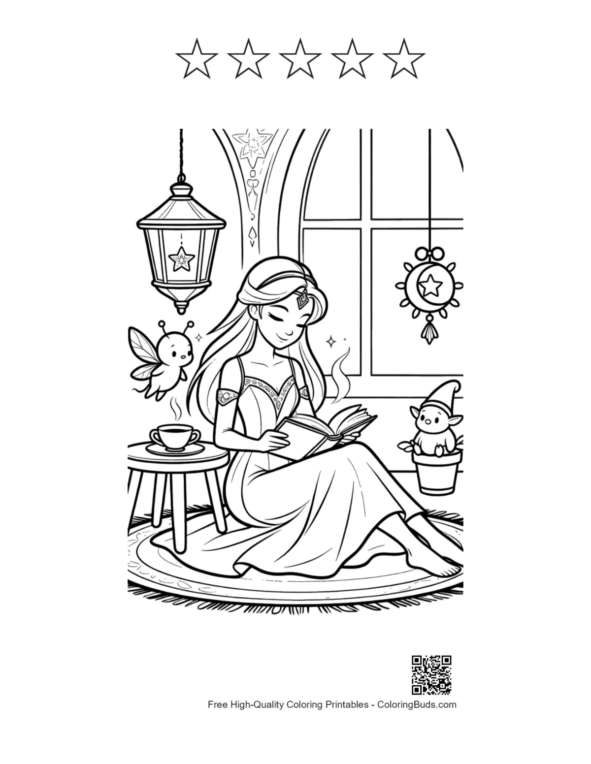 Ice princess printable with 5 star outlines