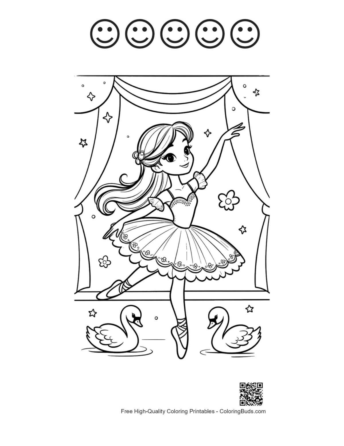 Cute Ballerina Princess sheet with happy faces and moon