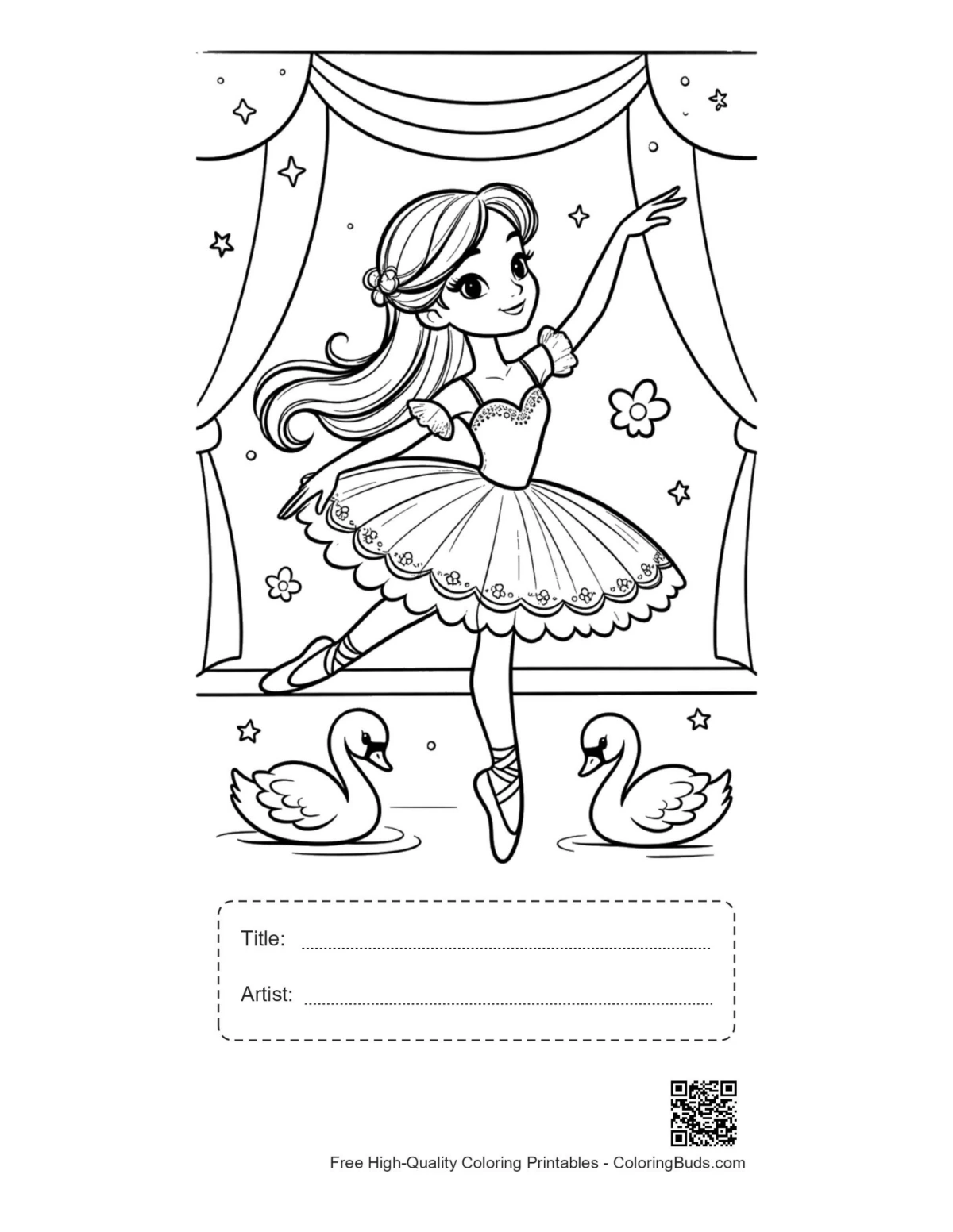 Printable Ballerina Princess sheet with title artist box