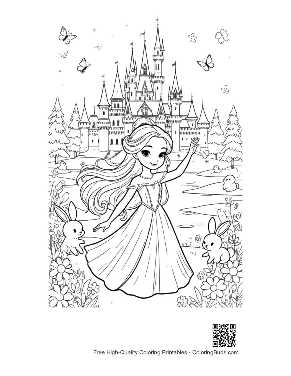 Royal ice princess twirling gown magic palace coloring printable