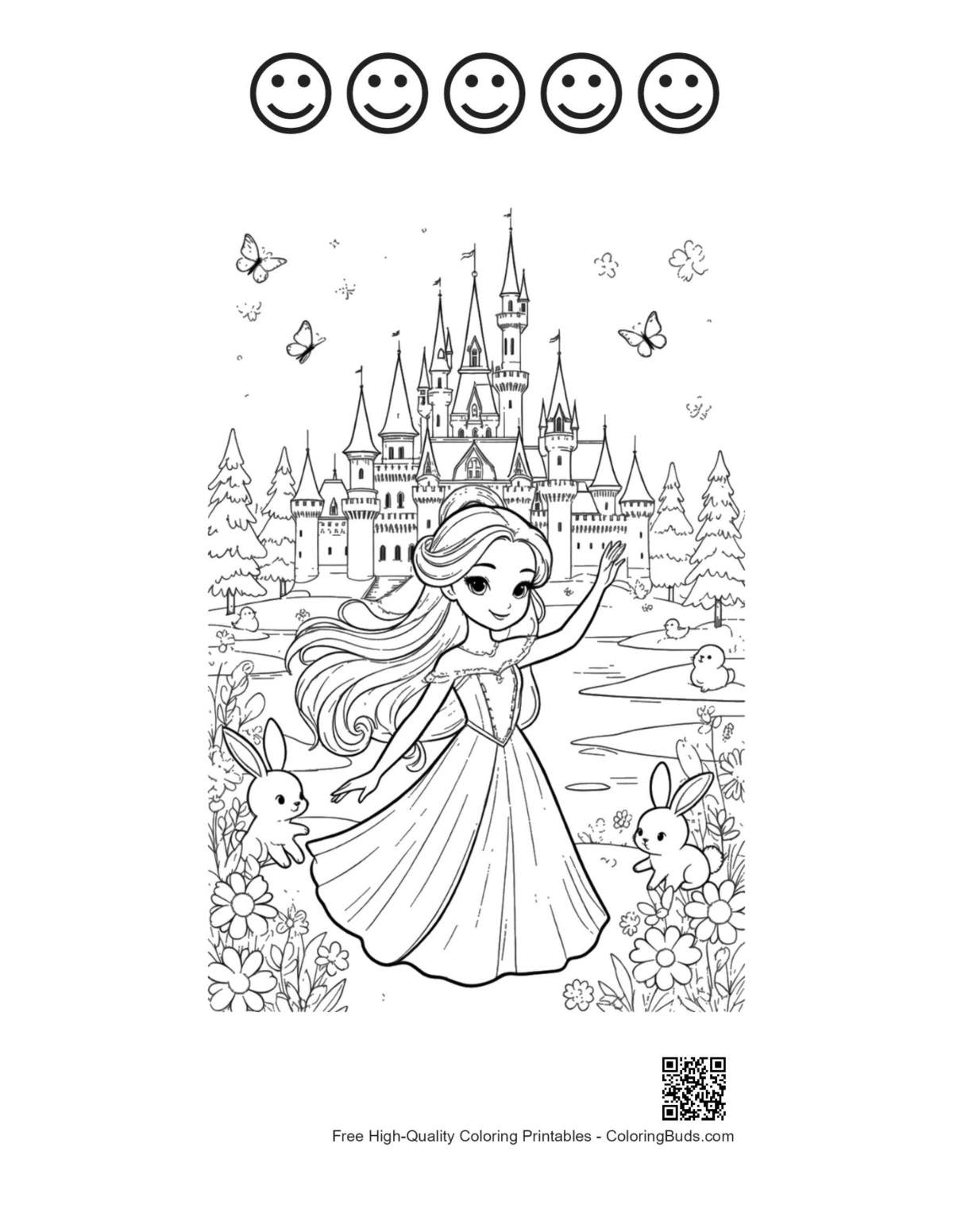 Twirling ice princess printable with 5 happy faces