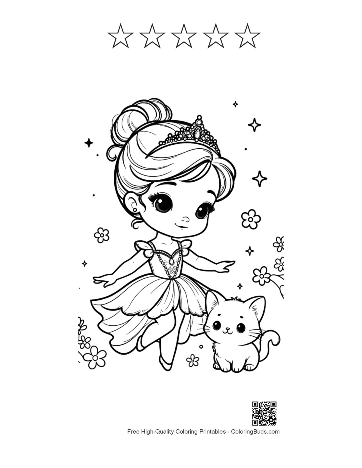 Ballerina princess cats printable with star outlines