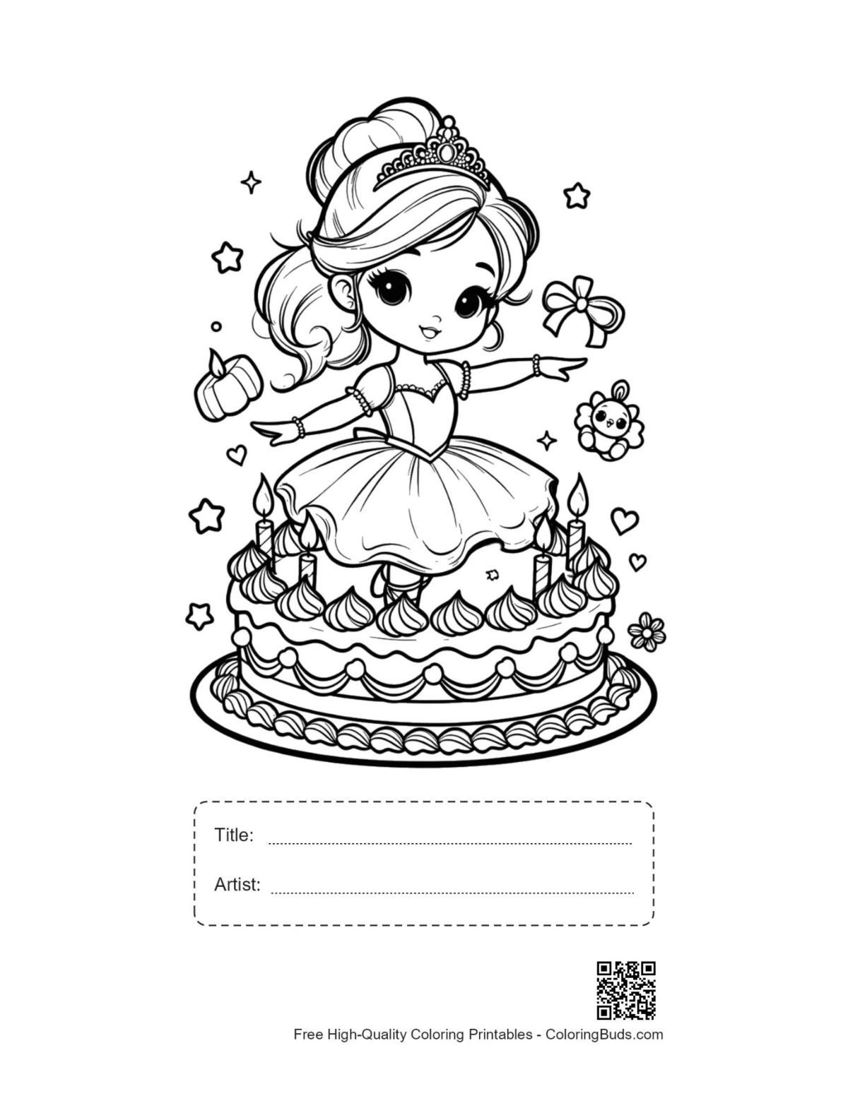 Ballet princess cake printable with title artist box