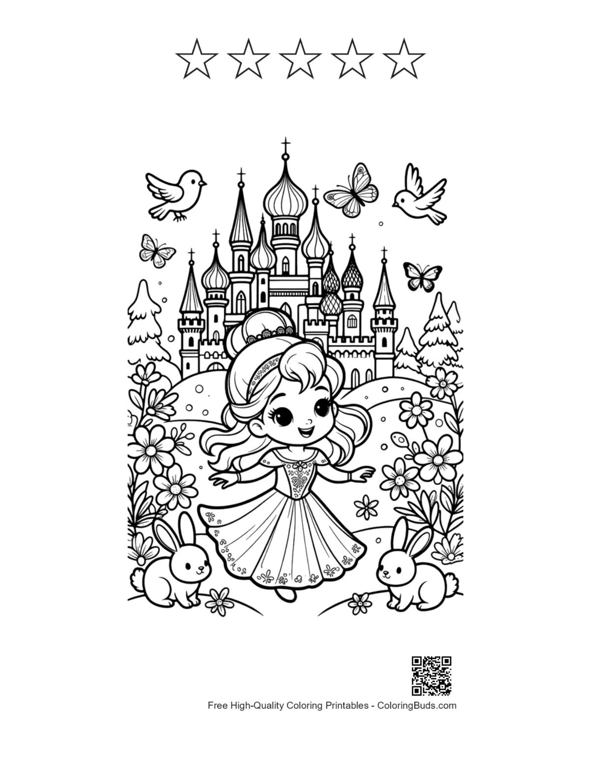 Sweet ice princess printable with 5 star outlines
