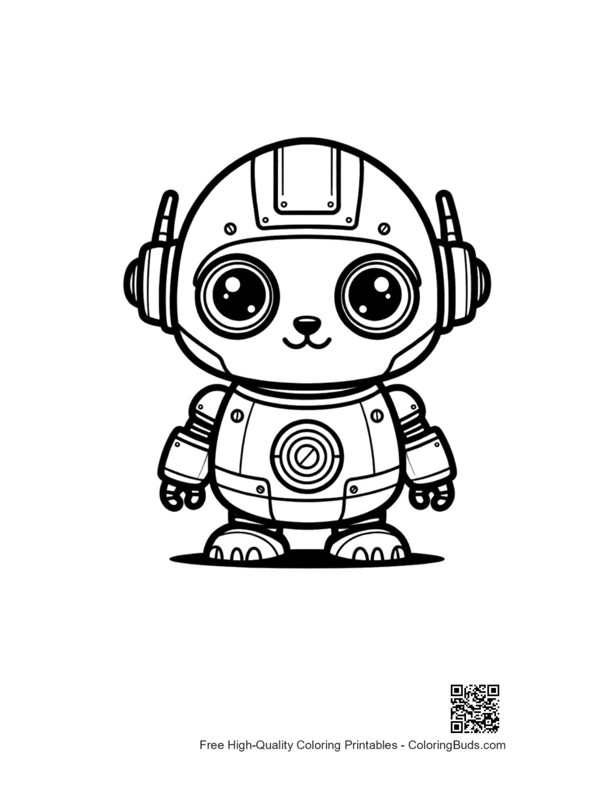 Adorable kitty robot printable coloring page