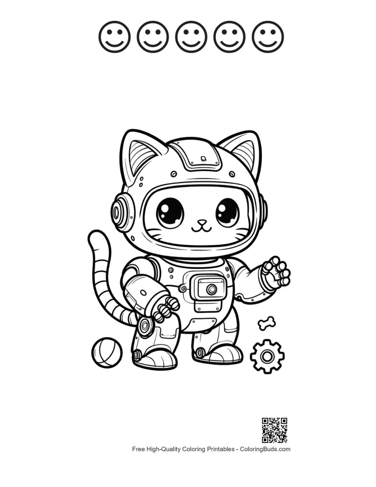 Cute robot cat sheet with happy faces