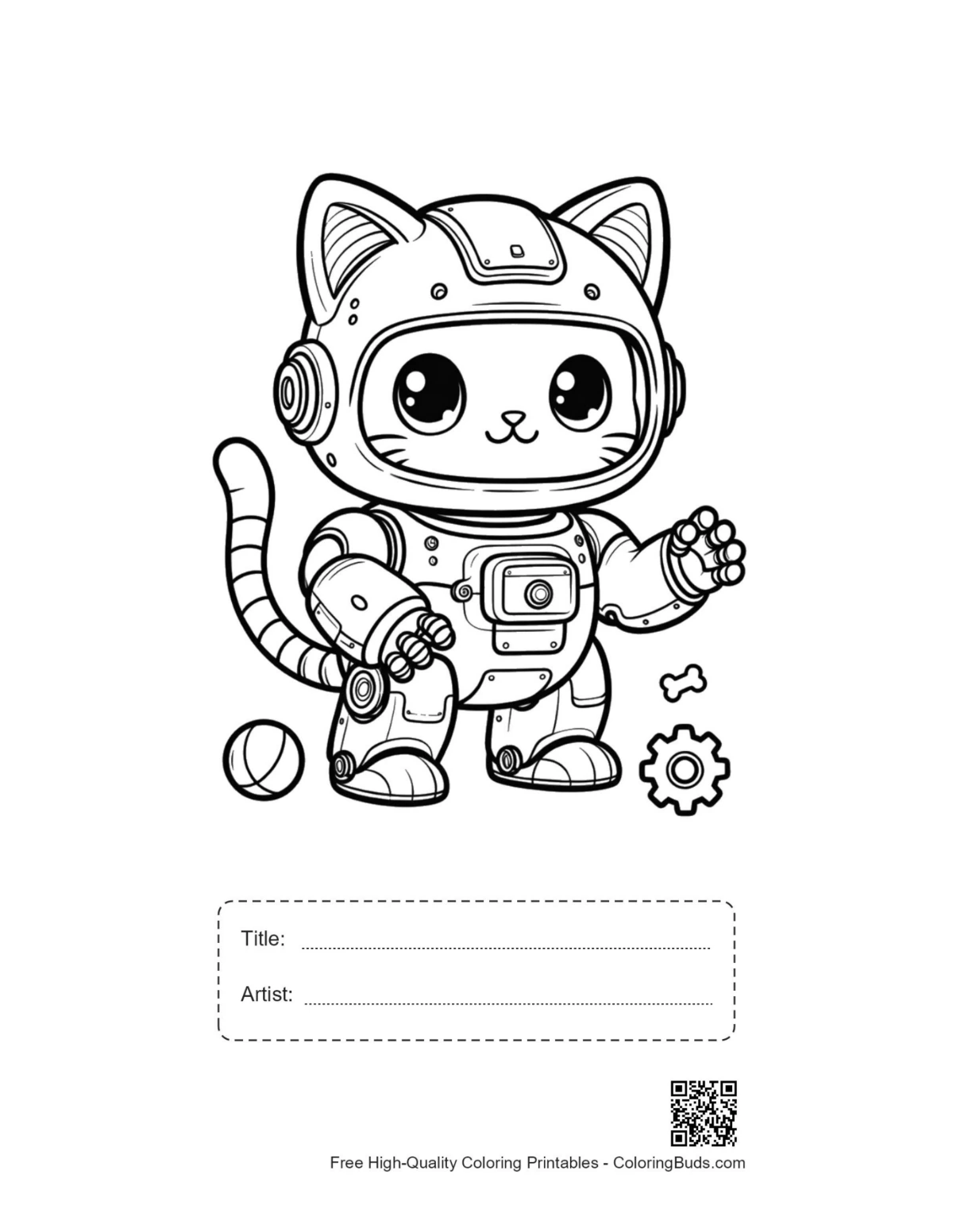 Retro robot cat printable with title box