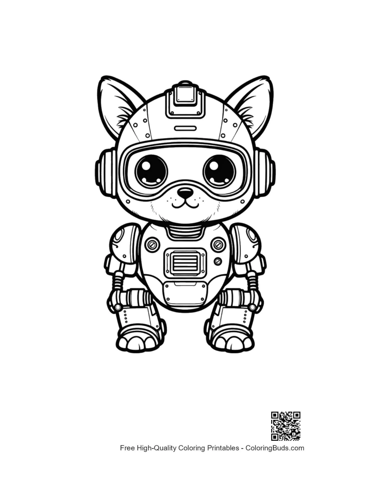 Easy retro robot printable coloring page
