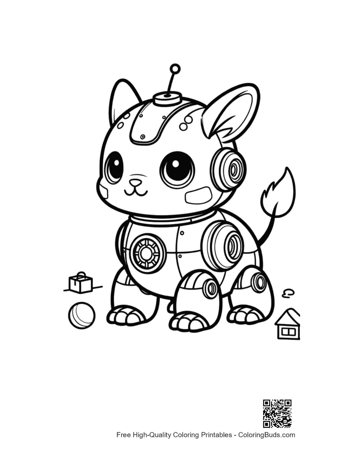 Retro robot kitty walking tech world coloring printable