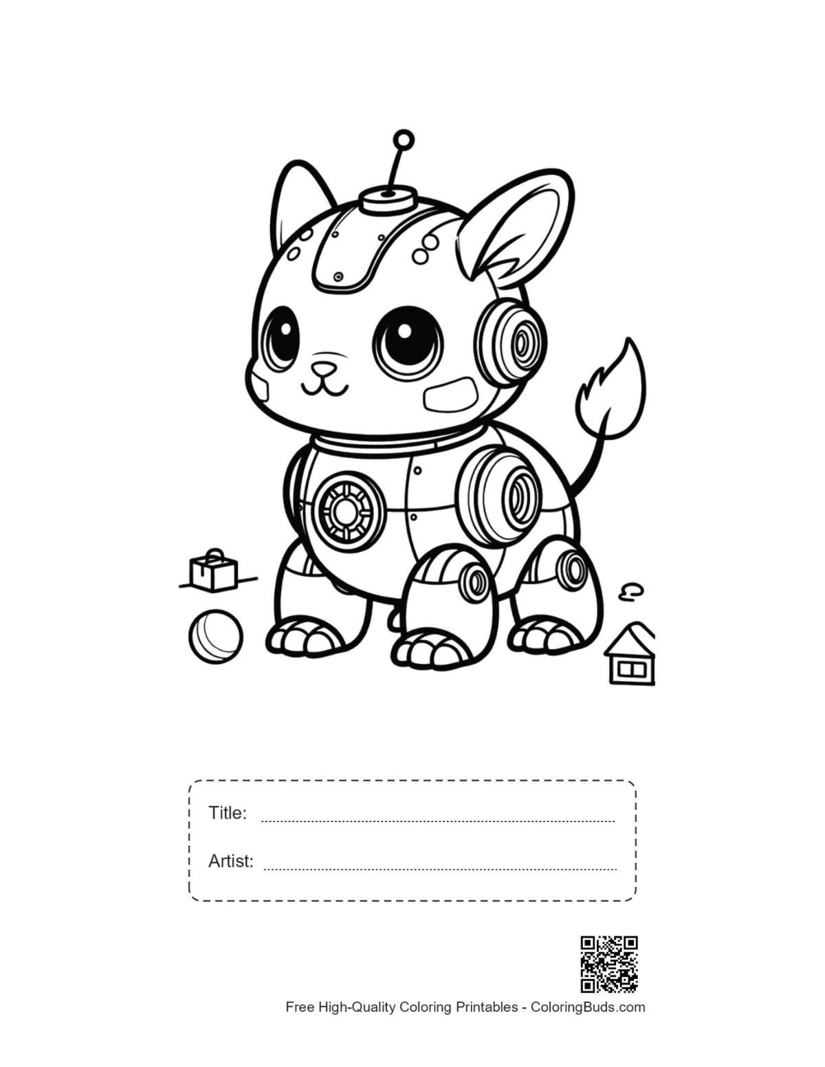 Printable Retro Robot coloring page with title box
